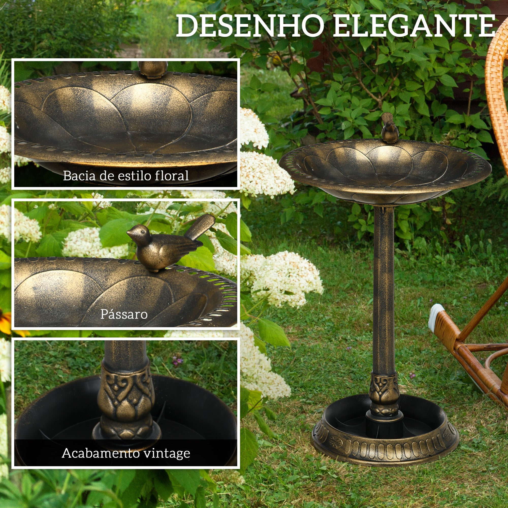 Banheira para Pássaros de Jardim Bronze Ø50x72 cm