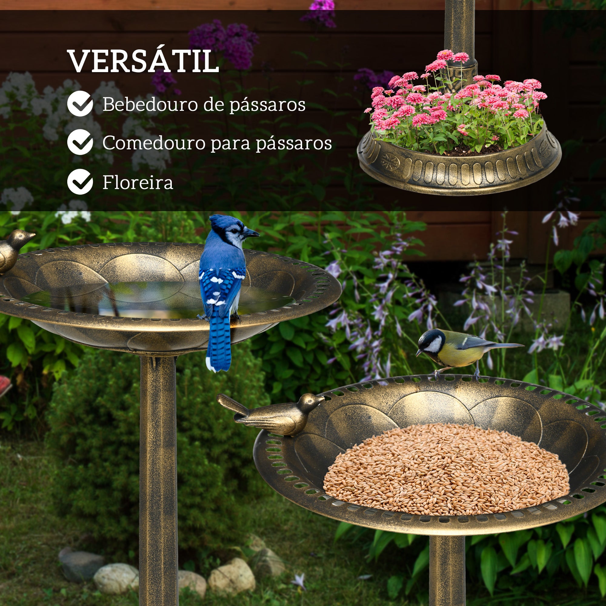Banheira para Pássaros de Jardim Bronze Ø50x72 cm