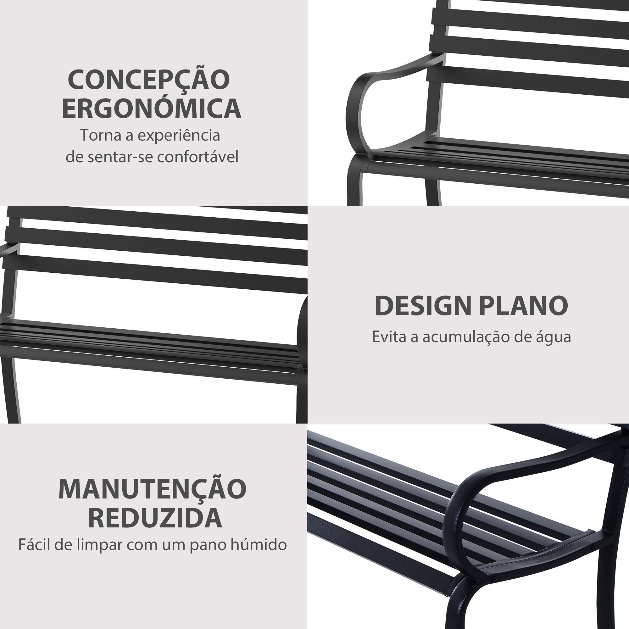 Banco de Jardim 2 Lugares Preto 127x58x82 cm