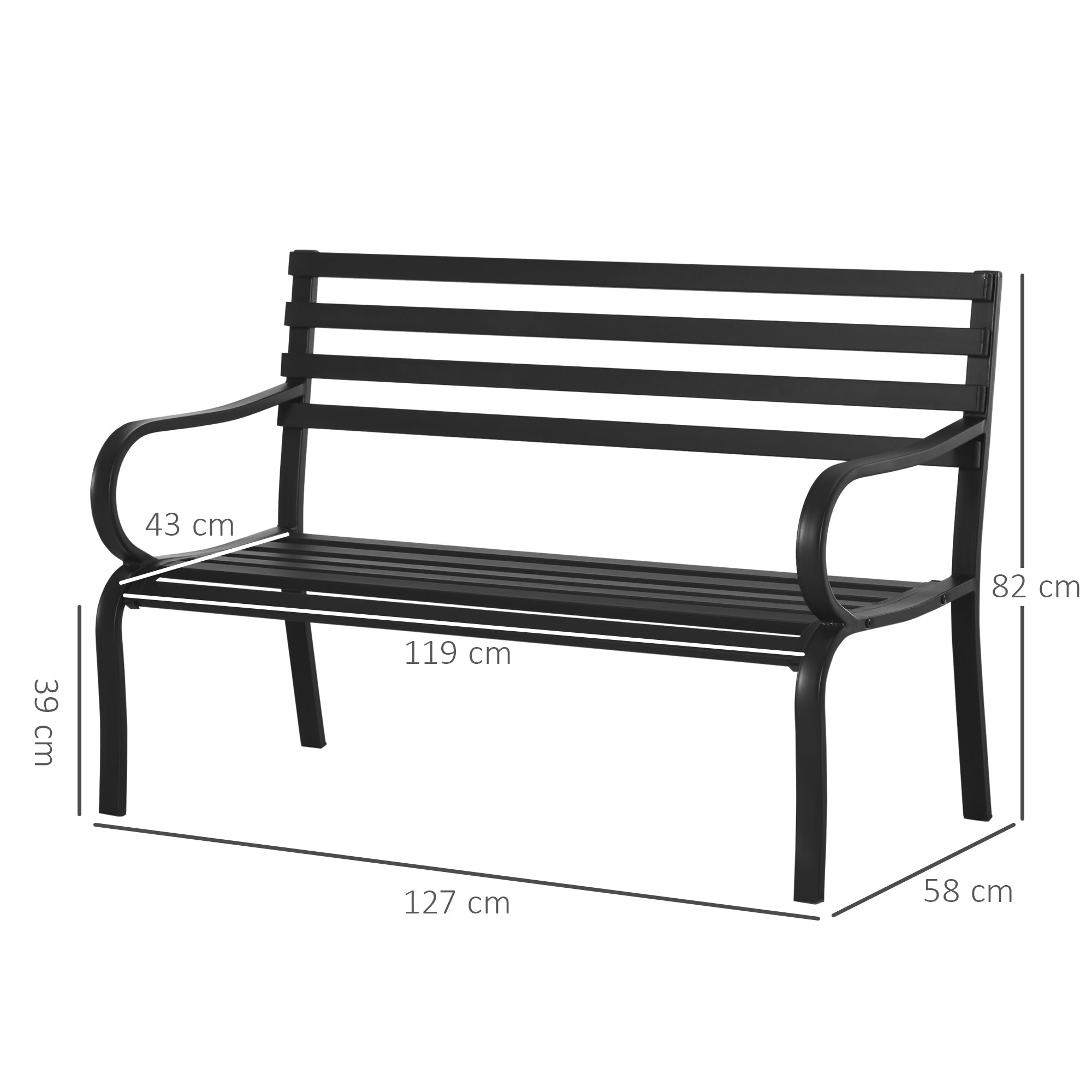 Banco de Jardim 2 Lugares Preto 127x58x82 cm