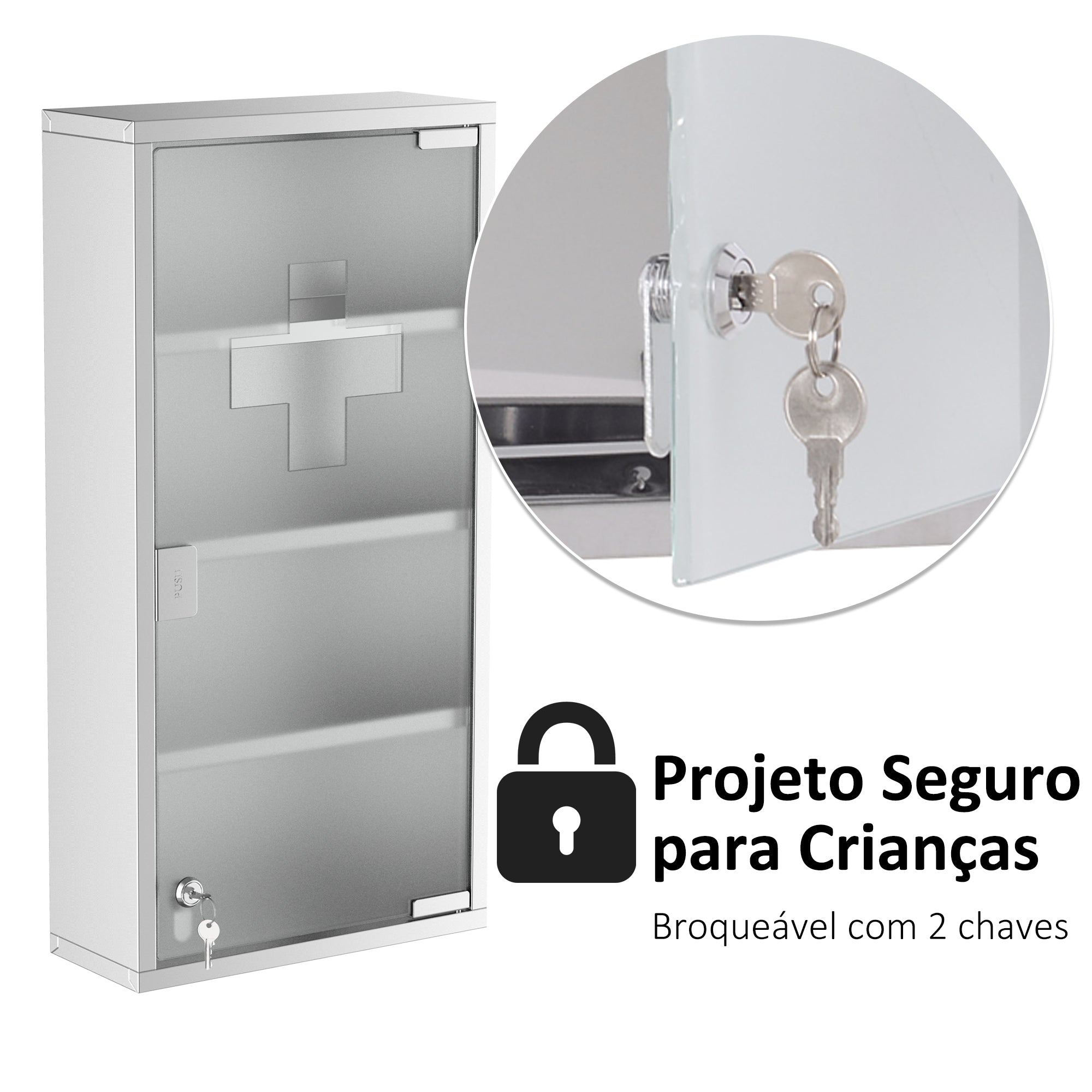 Armário de Remédios em Aço Inoxidável 60x30x12cm - Cor Plateado