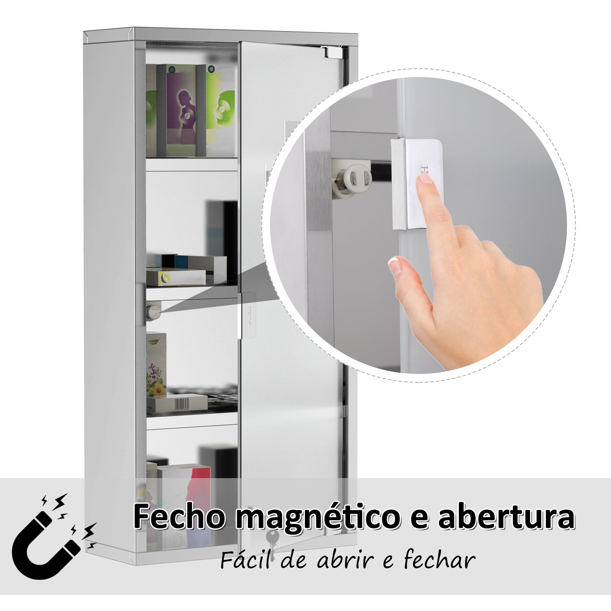 Armário de Remédios em Aço Inoxidável 60x30x12cm - Cor Plateado