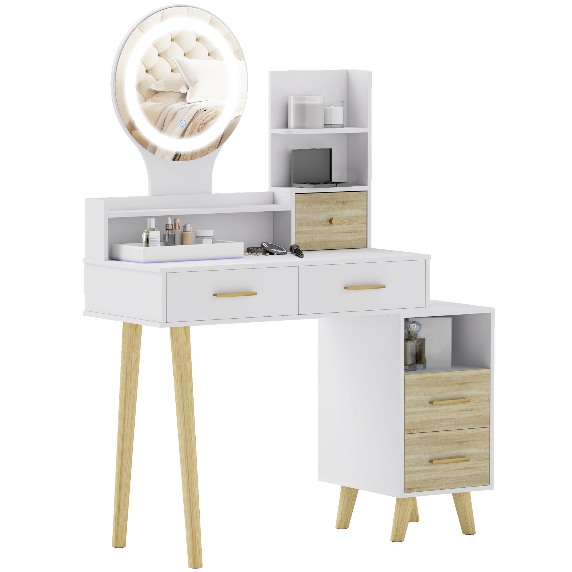 Toucador Moderno com Espelho e Luzes LED Ajustáveis 100x44x137 cm Branco