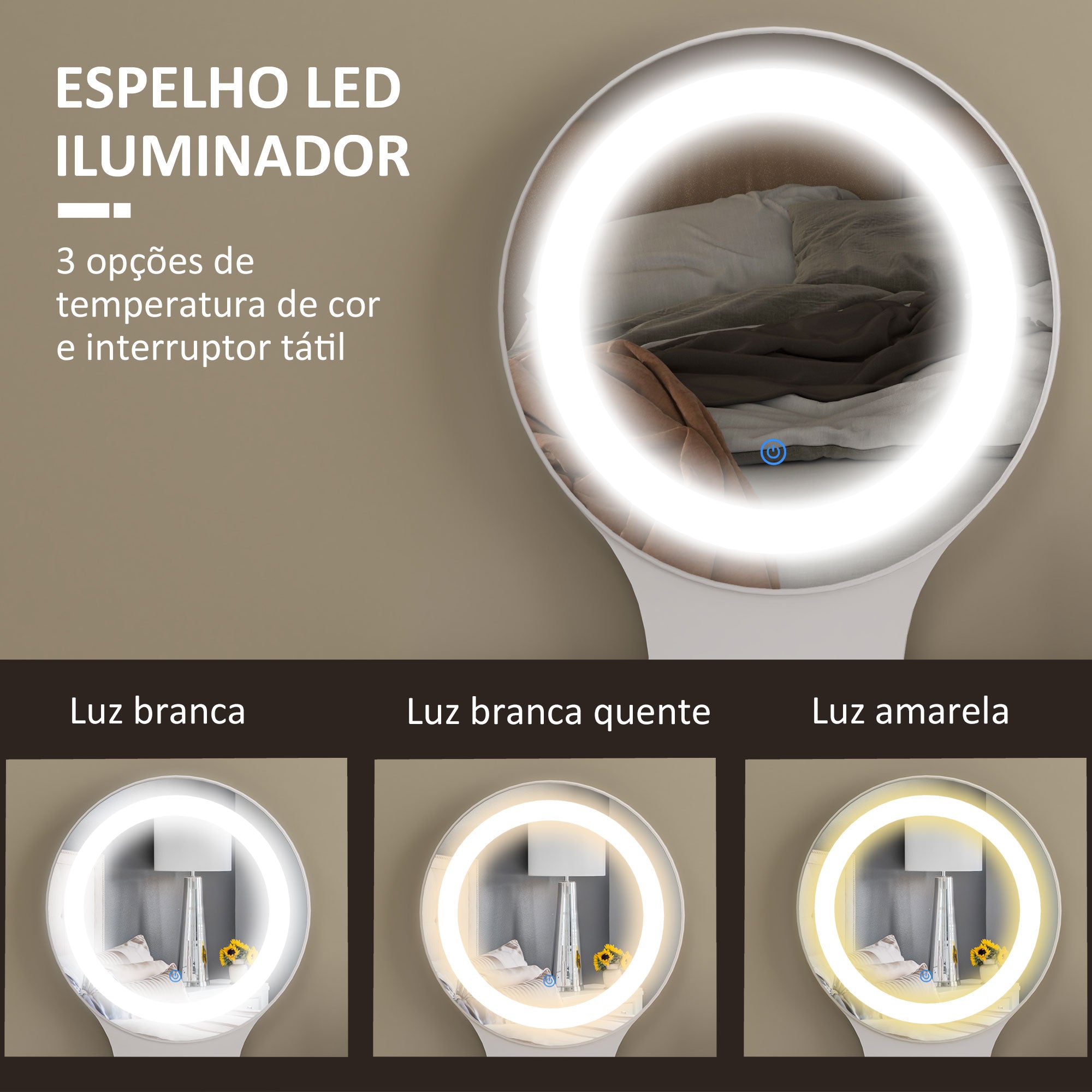 Toucador Moderno com Espelho e Luzes LED Ajustáveis 100x44x137 cm Branco