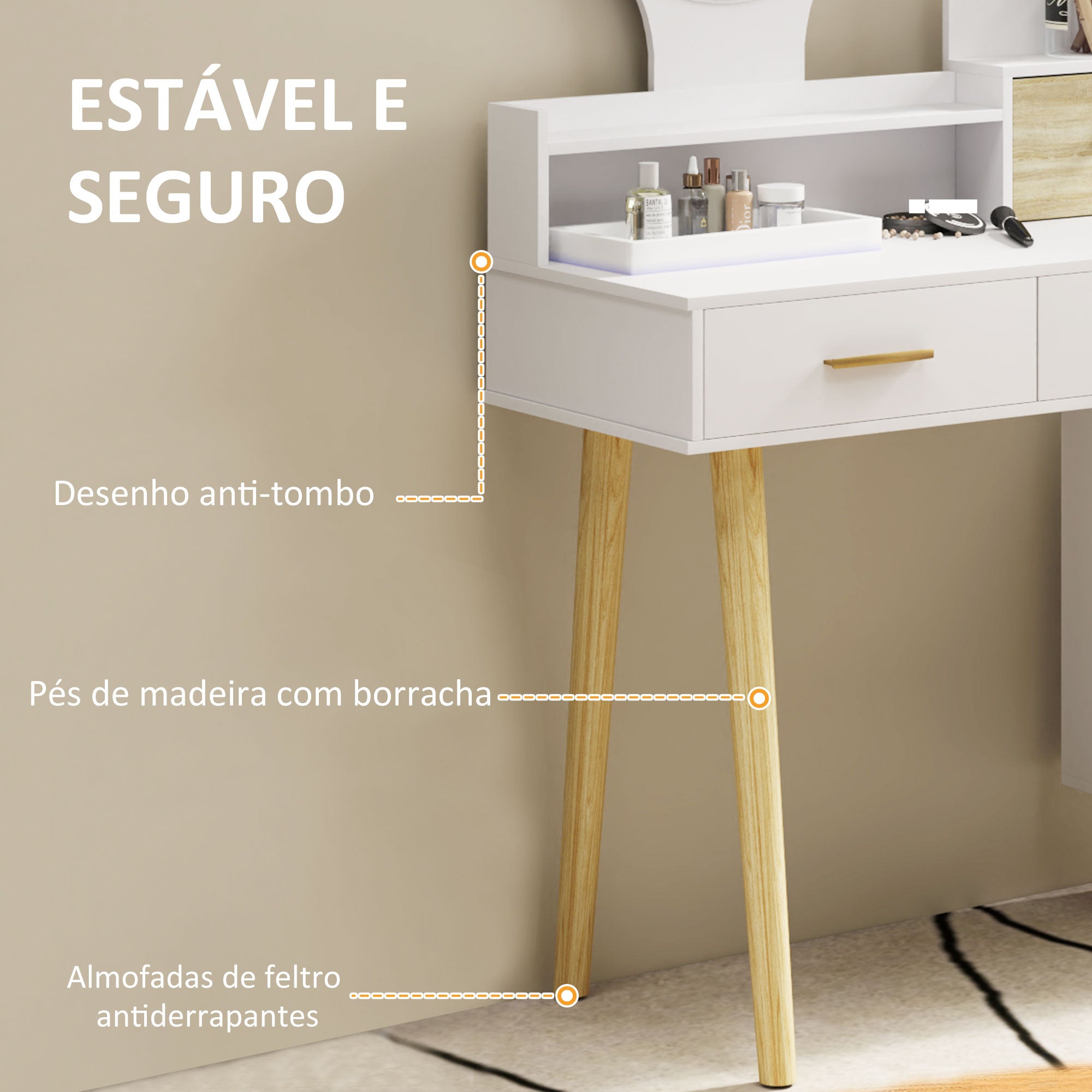 Toucador Moderno com Espelho e Luzes LED Ajustáveis 100x44x137 cm Branco