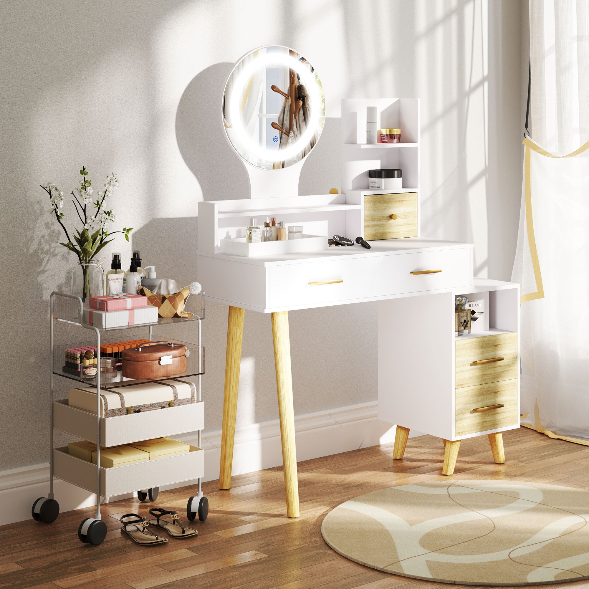 Toucador Moderno com Espelho e Luzes LED Ajustáveis 100x44x137 cm Branco