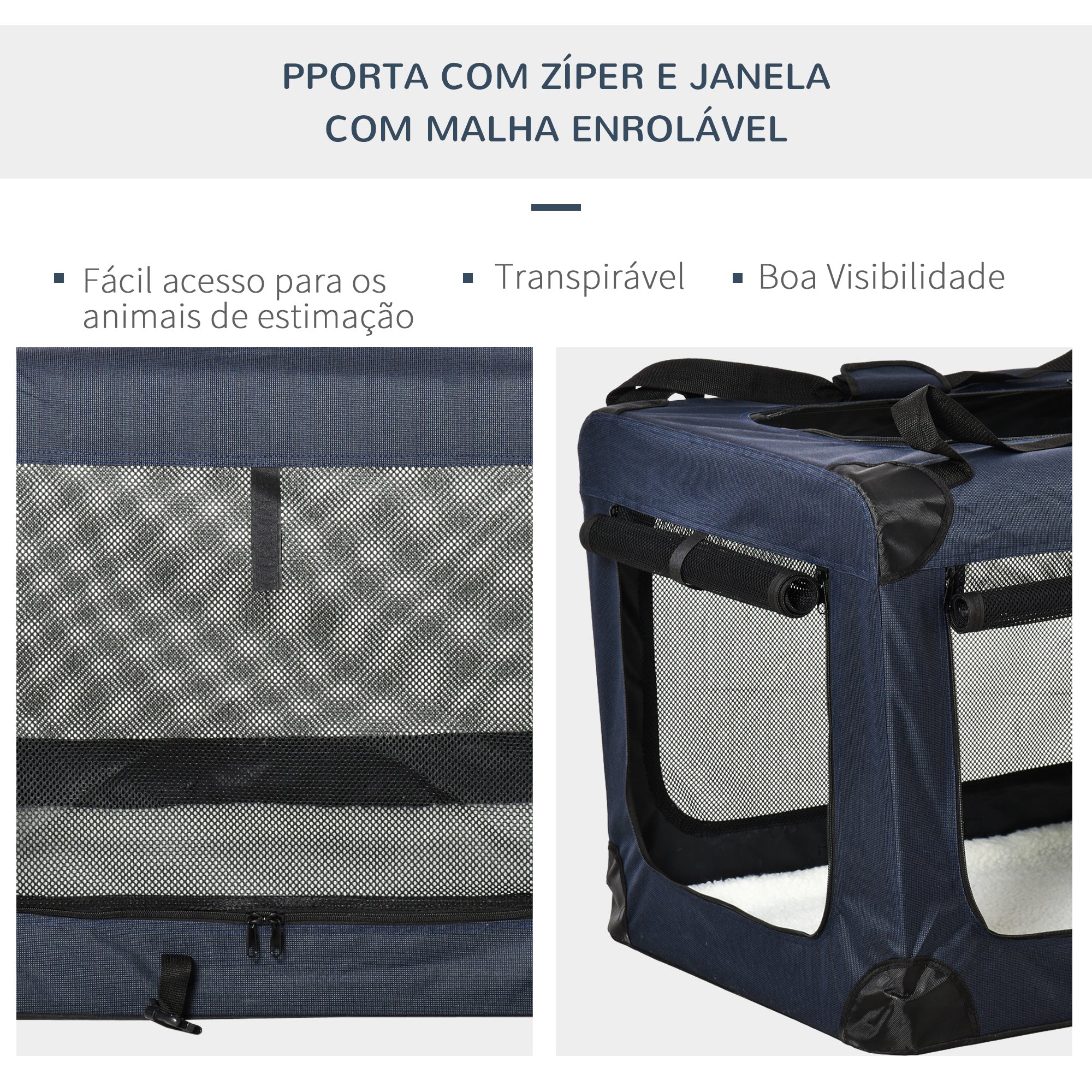 Transportadora para Cães e Gatos - 80.5x57x57cm - Azul Marrinho
