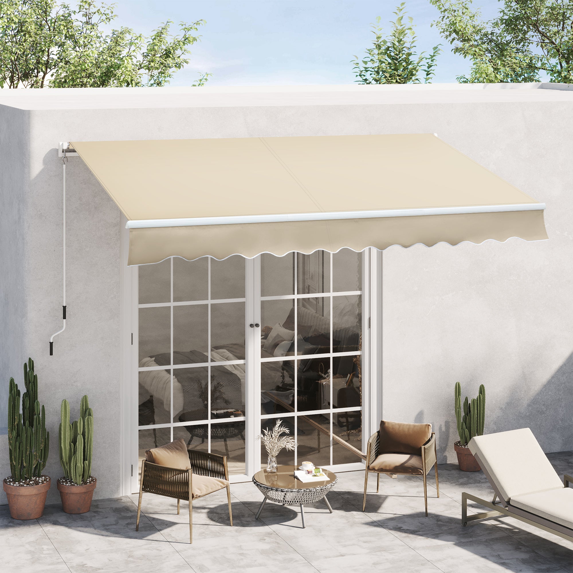 Toldo Manual Retrátil 350x250 cm Cor Creme Branco