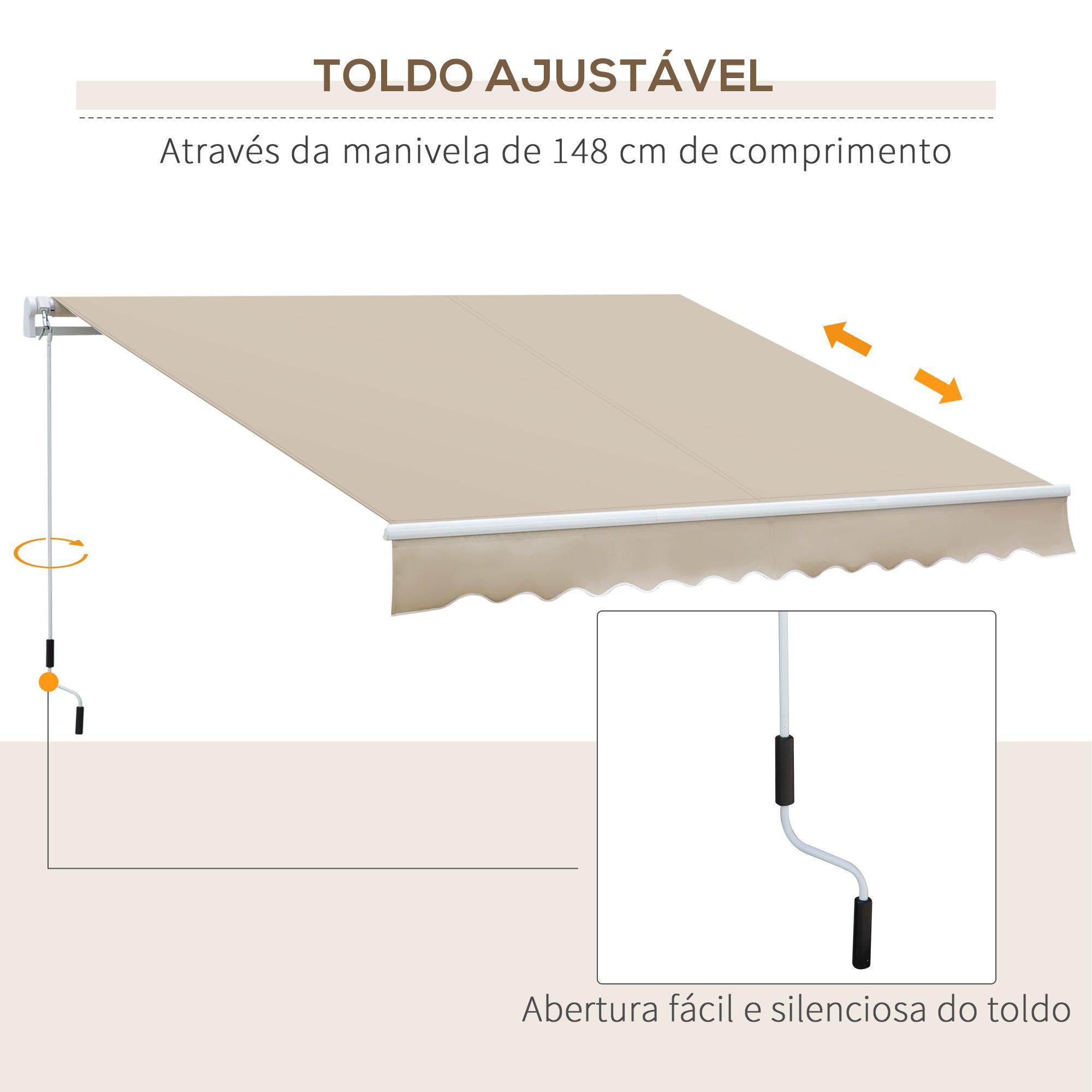Toldo Manual Retrátil 350x250 cm Cor Creme Branco