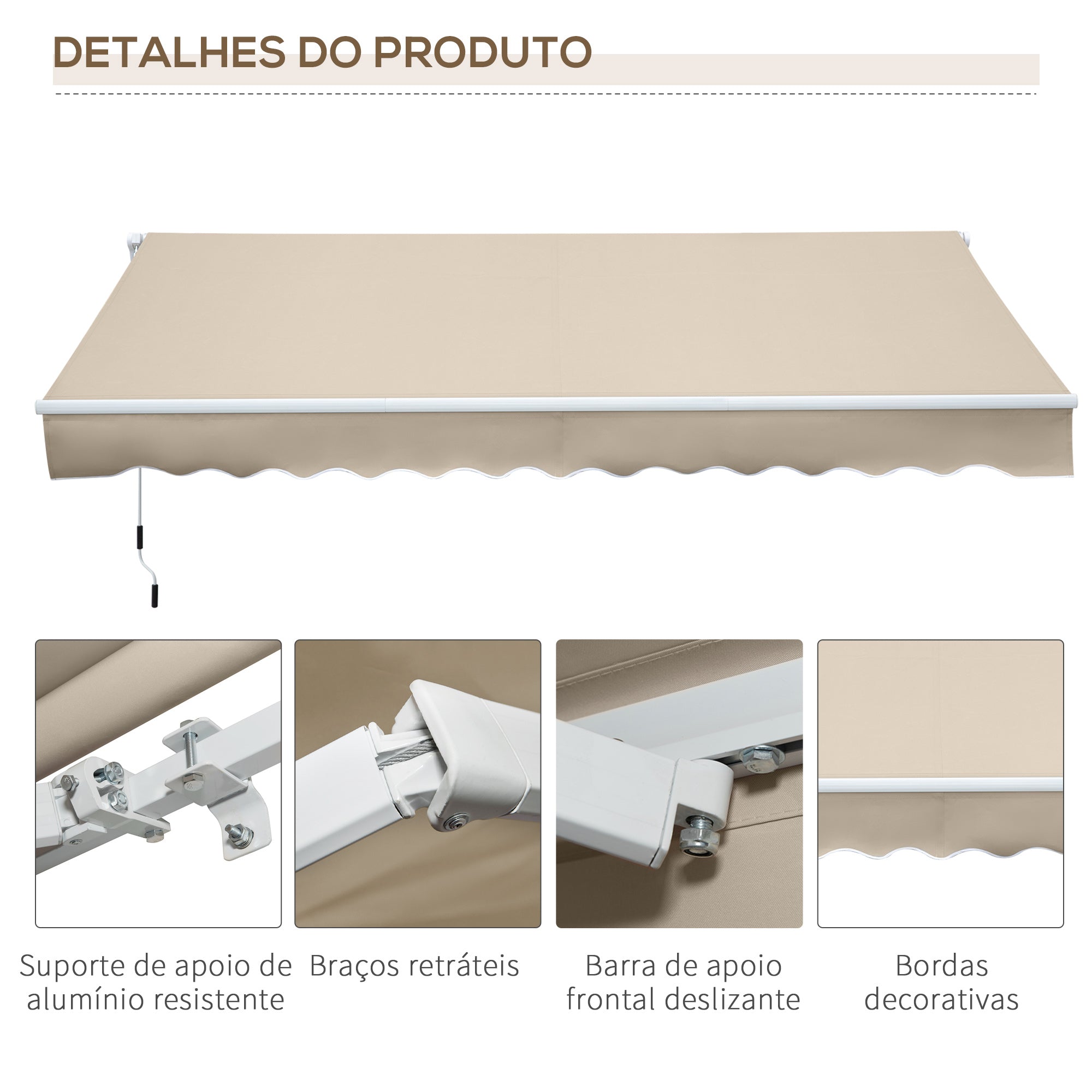 Toldo Manual Retrátil 350x250 cm Cor Creme Branco