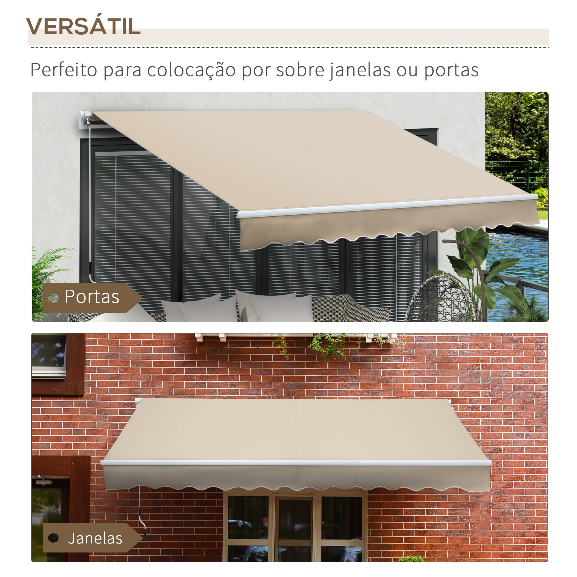 Toldo Manual Retrátil 350x250 cm Cor Creme Branco