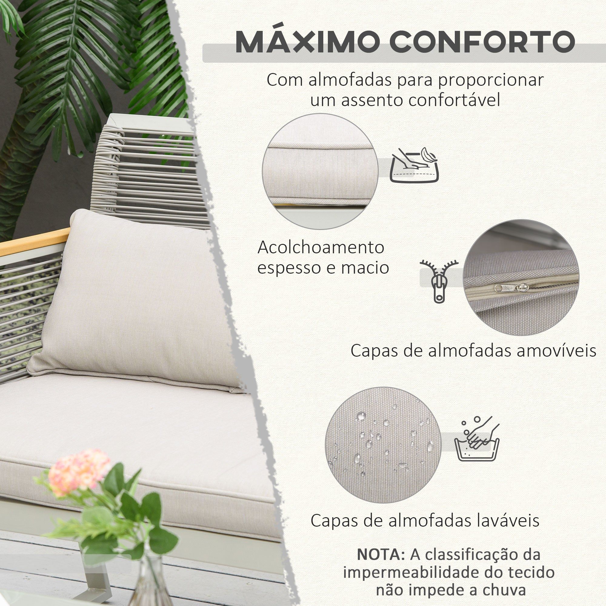 Conjunto de Móveis de Jardim em Vime – 116x68,5x79 cm – Cinza Claro – Aço, Vime PE, Poliéster, Madeira de Teca