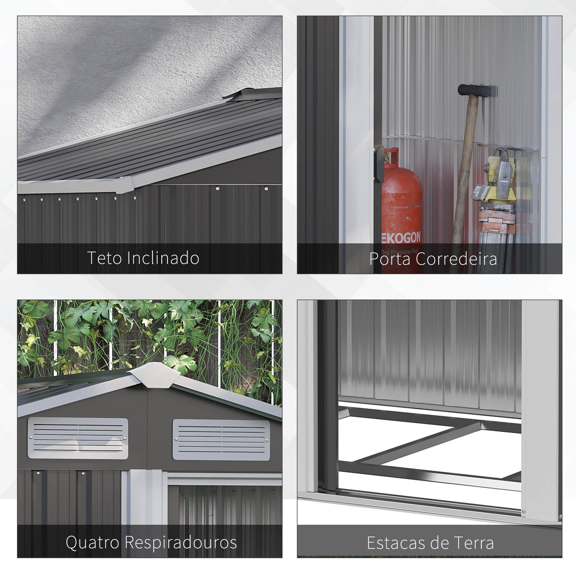 Abrigo de Jardim de 152x132x188cm em Aço Galvanizado com Porta Deslizante - Cinzento