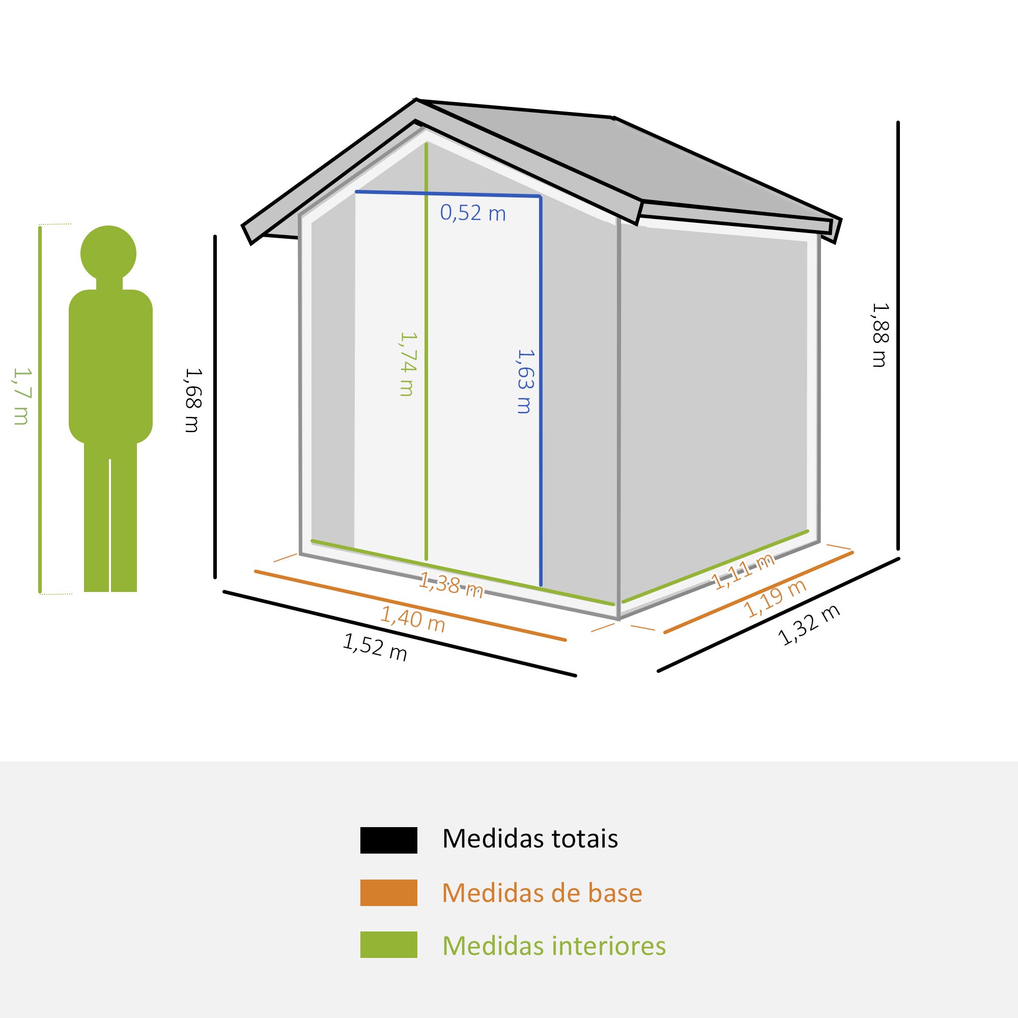 Abrigo de Jardim de 152x132x188cm em Aço Galvanizado com Porta Deslizante - Cinzento