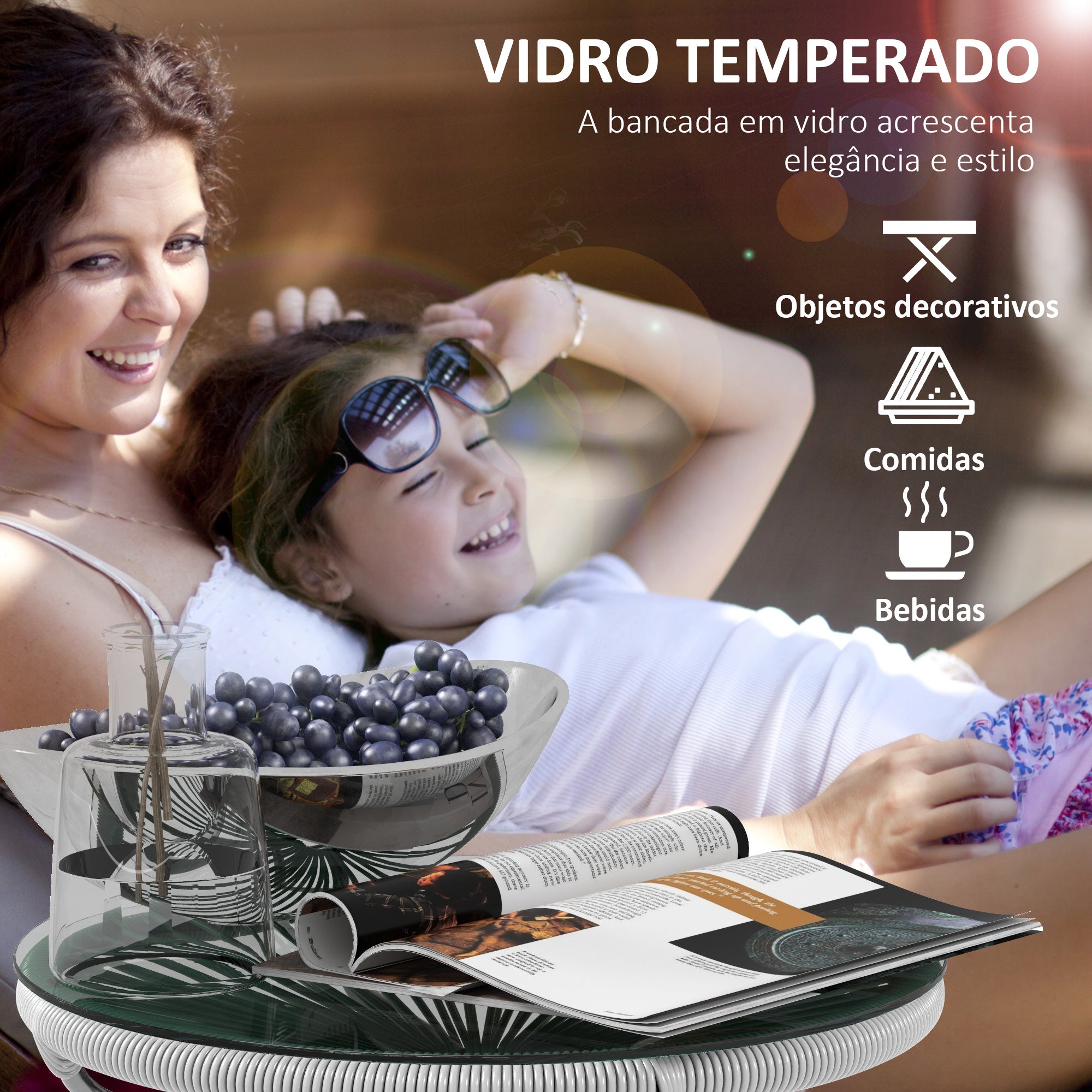 Mesa Auxiliar Redonda Vime Sintético Ø50x50 cm - Cinza Claro e Preto