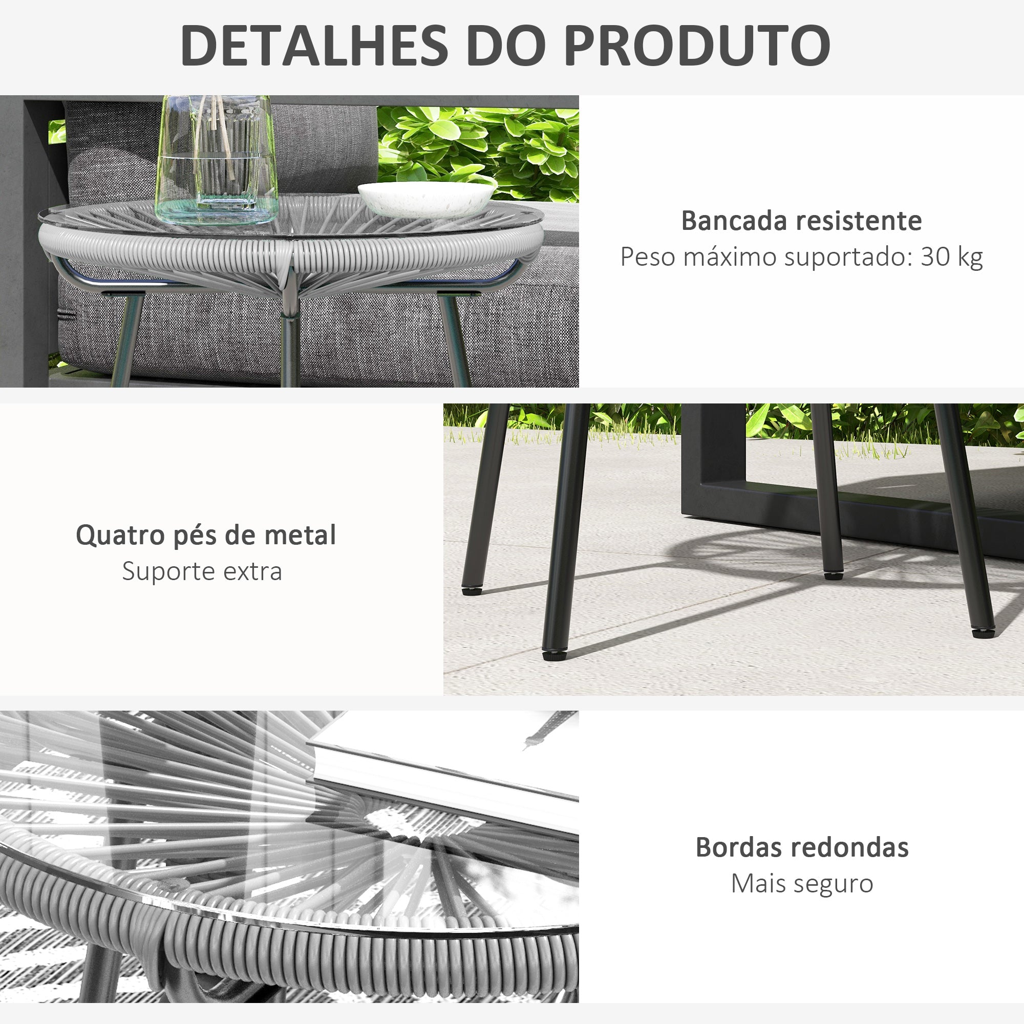 Mesa Auxiliar Redonda Vime Sintético Ø50x50 cm - Cinza Claro e Preto