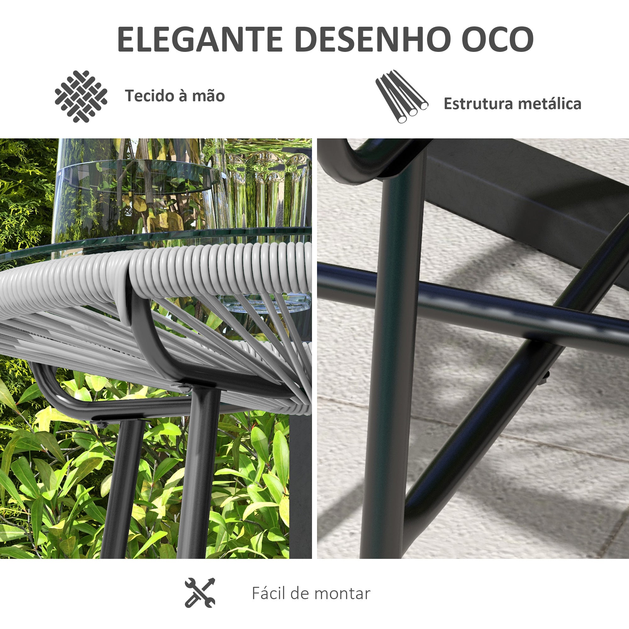 Mesa Auxiliar Redonda Vime Sintético Ø50x50 cm - Cinza Claro e Preto