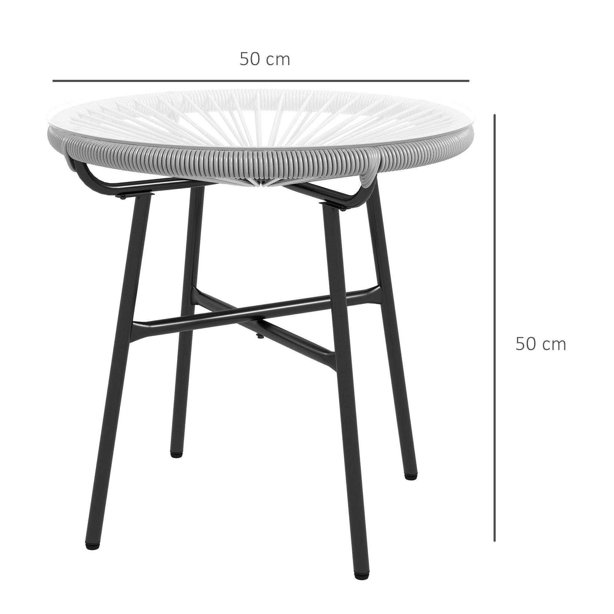 Mesa Auxiliar Redonda Vime Sintético Ø50x50 cm - Cinza Claro e Preto