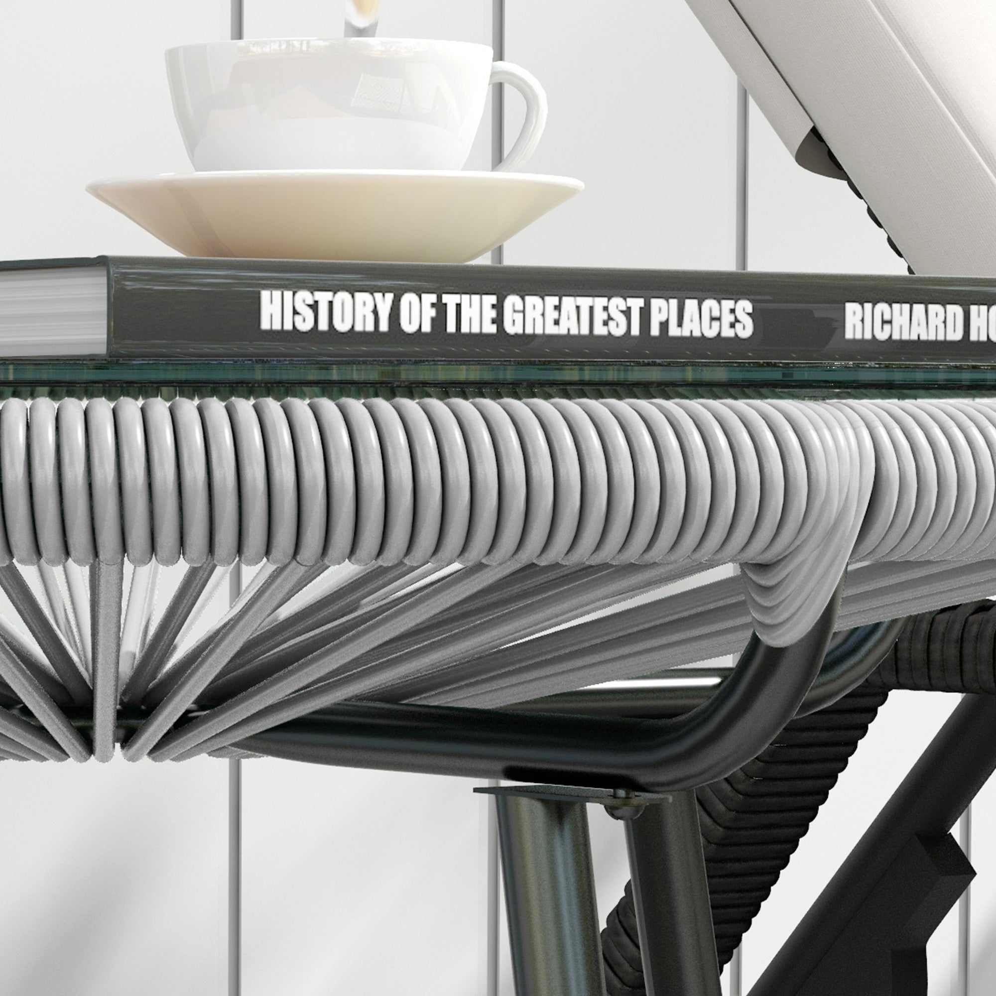 Mesa Auxiliar Redonda Vime Sintético Ø50x50 cm - Cinza Claro e Preto