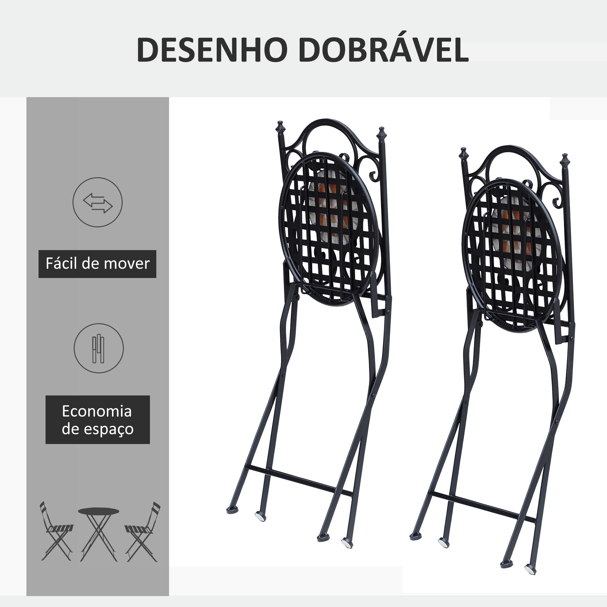 Conjunto de 2 Cadeiras Dobráveis de Jardim em Preto 50x40x94,5 cm