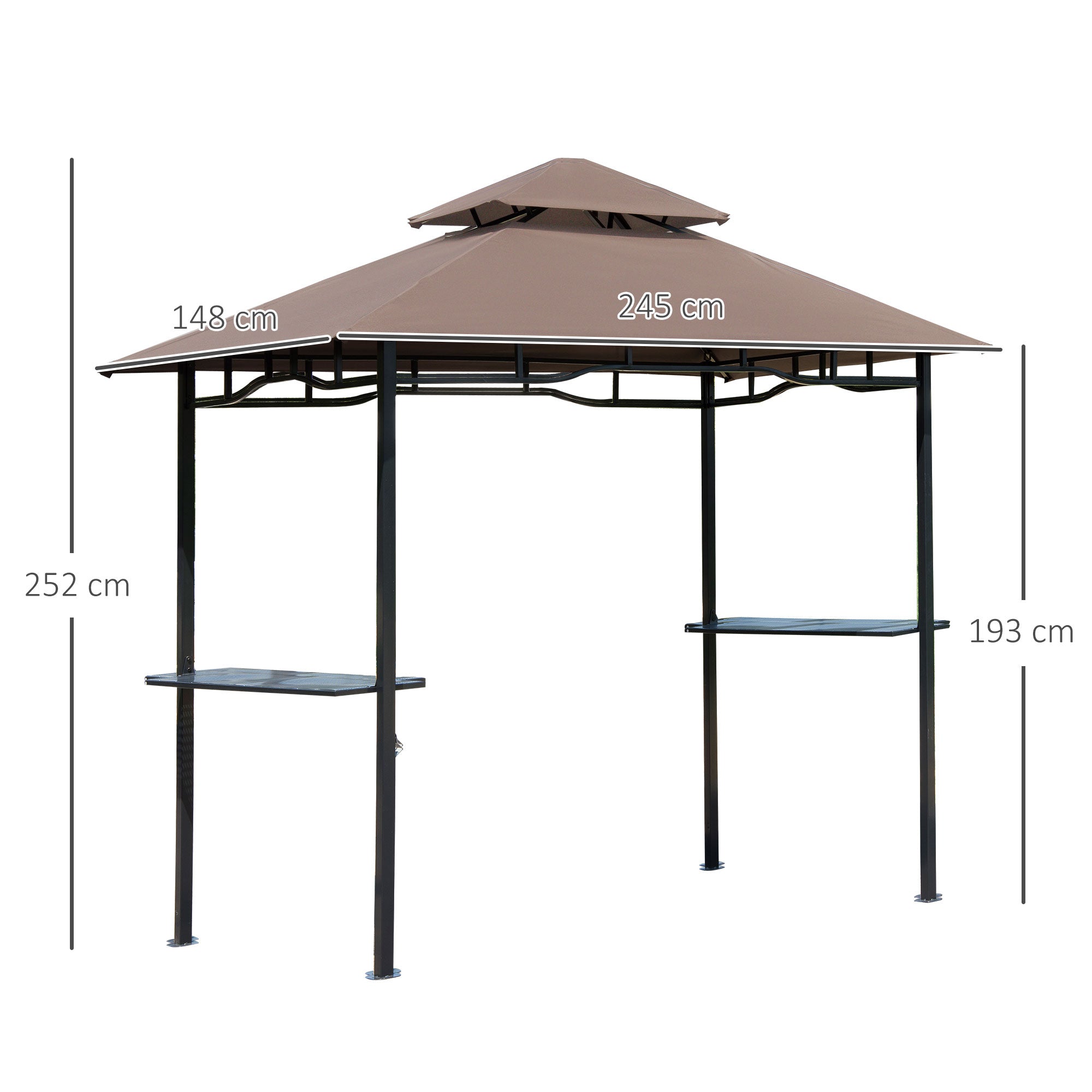 Gazebo para Churrasco 245x148 cm com Teto Duplo e Prateleiras - Cor Marrom
