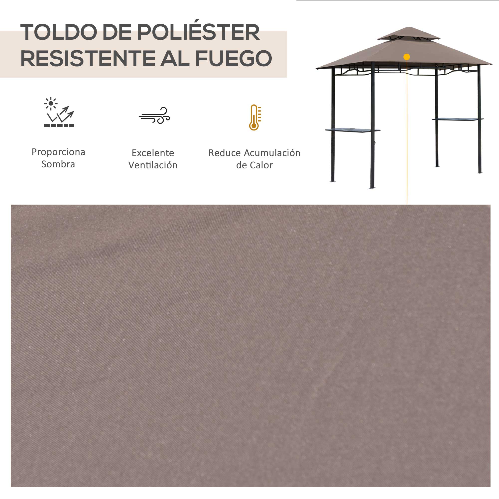 Gazebo para Churrasco 245x148 cm com Teto Duplo e Prateleiras - Cor Marrom