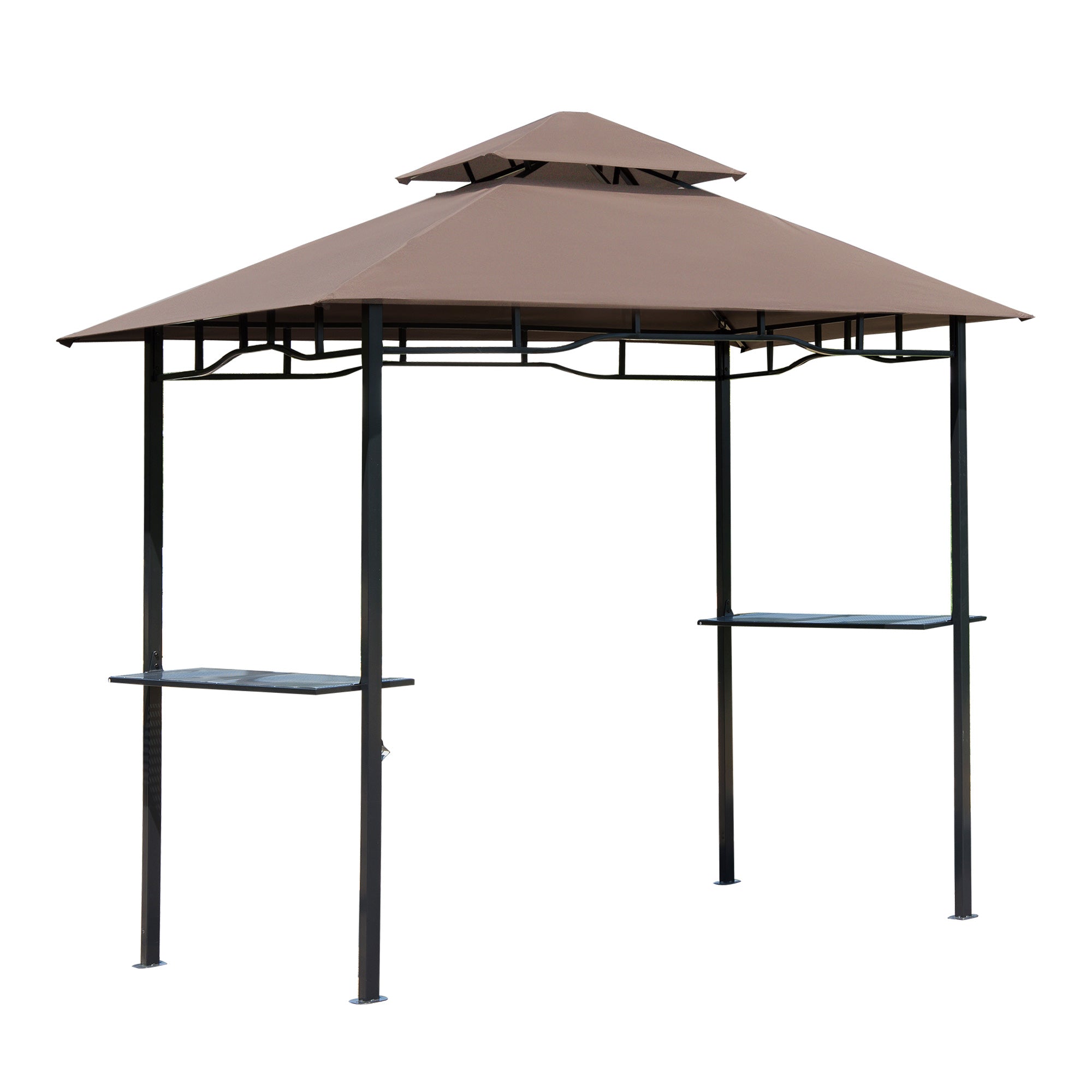Gazebo para Churrasco 245x148 cm com Teto Duplo e Prateleiras - Cor Marrom