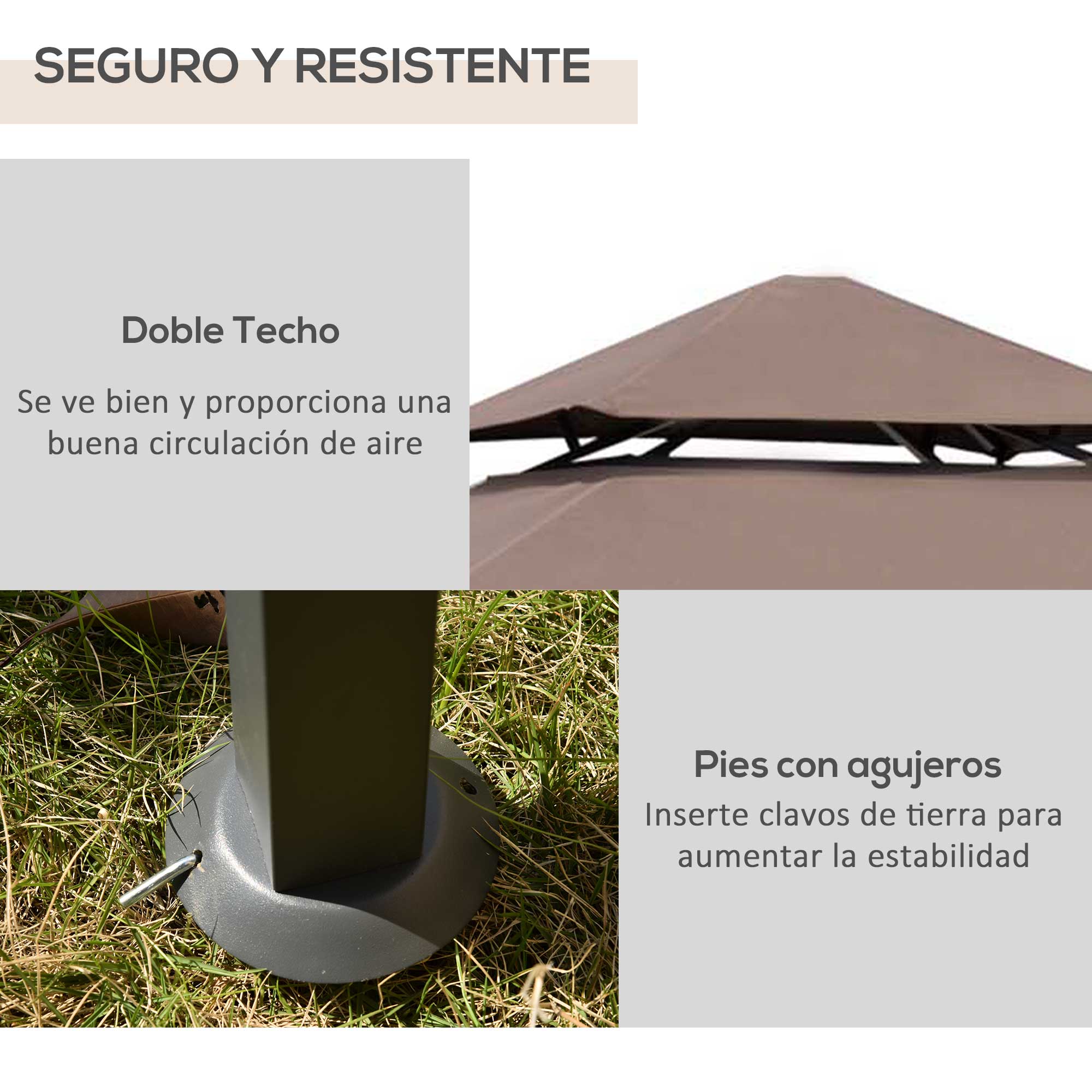Gazebo para Churrasco 245x148 cm com Teto Duplo e Prateleiras - Cor Marrom