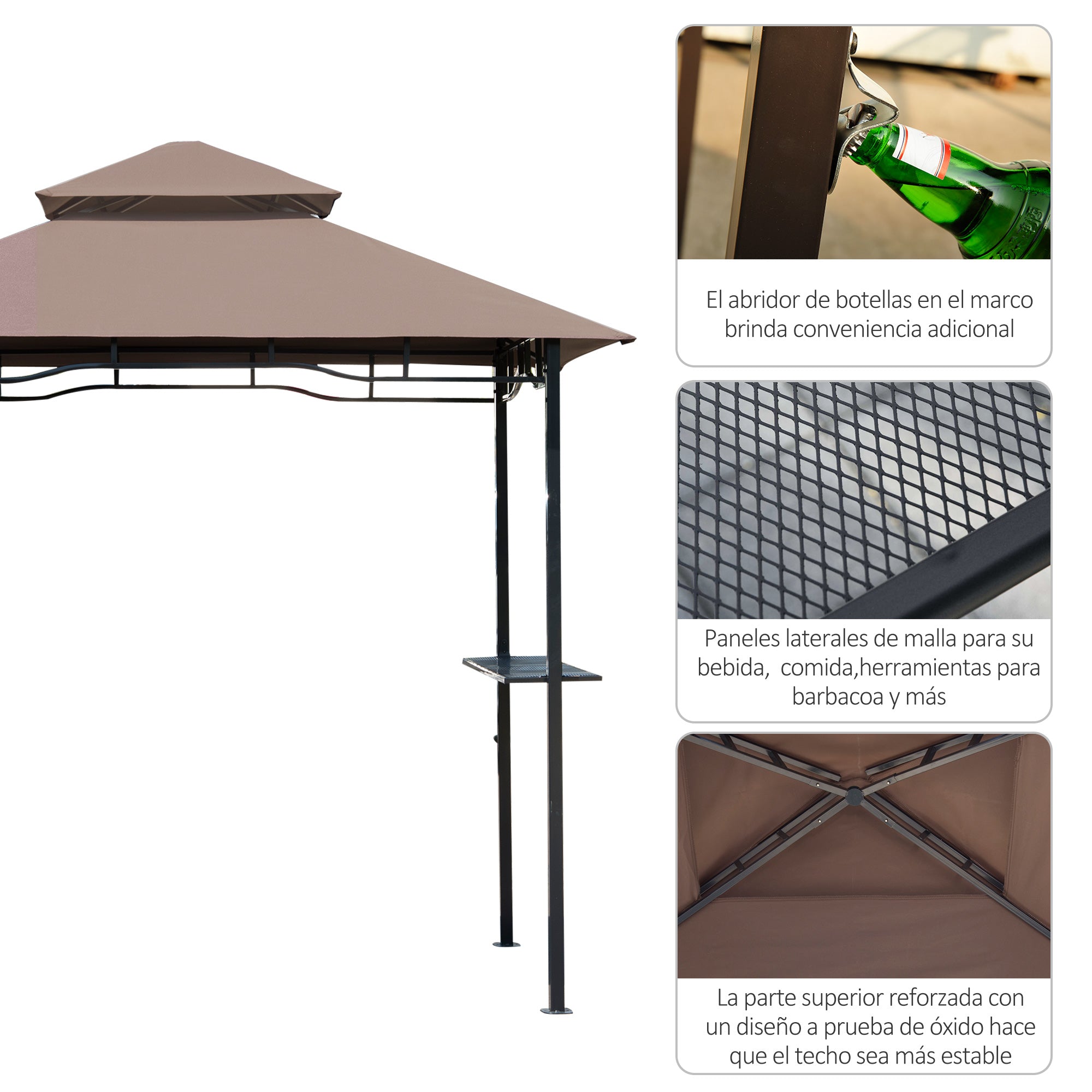 Gazebo para Churrasco 245x148 cm com Teto Duplo e Prateleiras - Cor Marrom