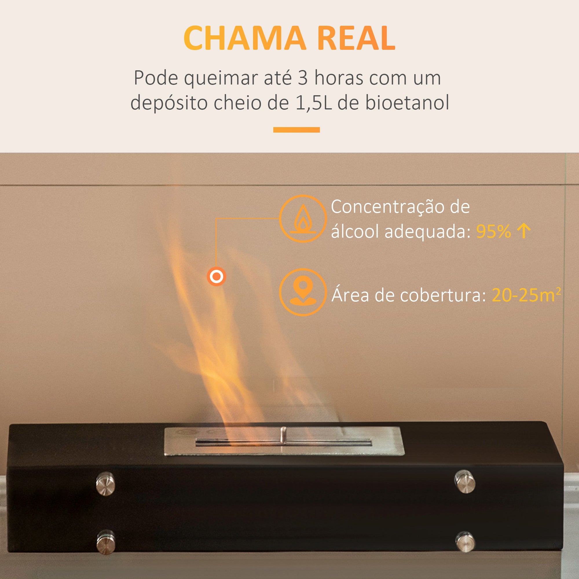 Lareira de Bioetanol 7000 BTU Preto 60x26x50 cm