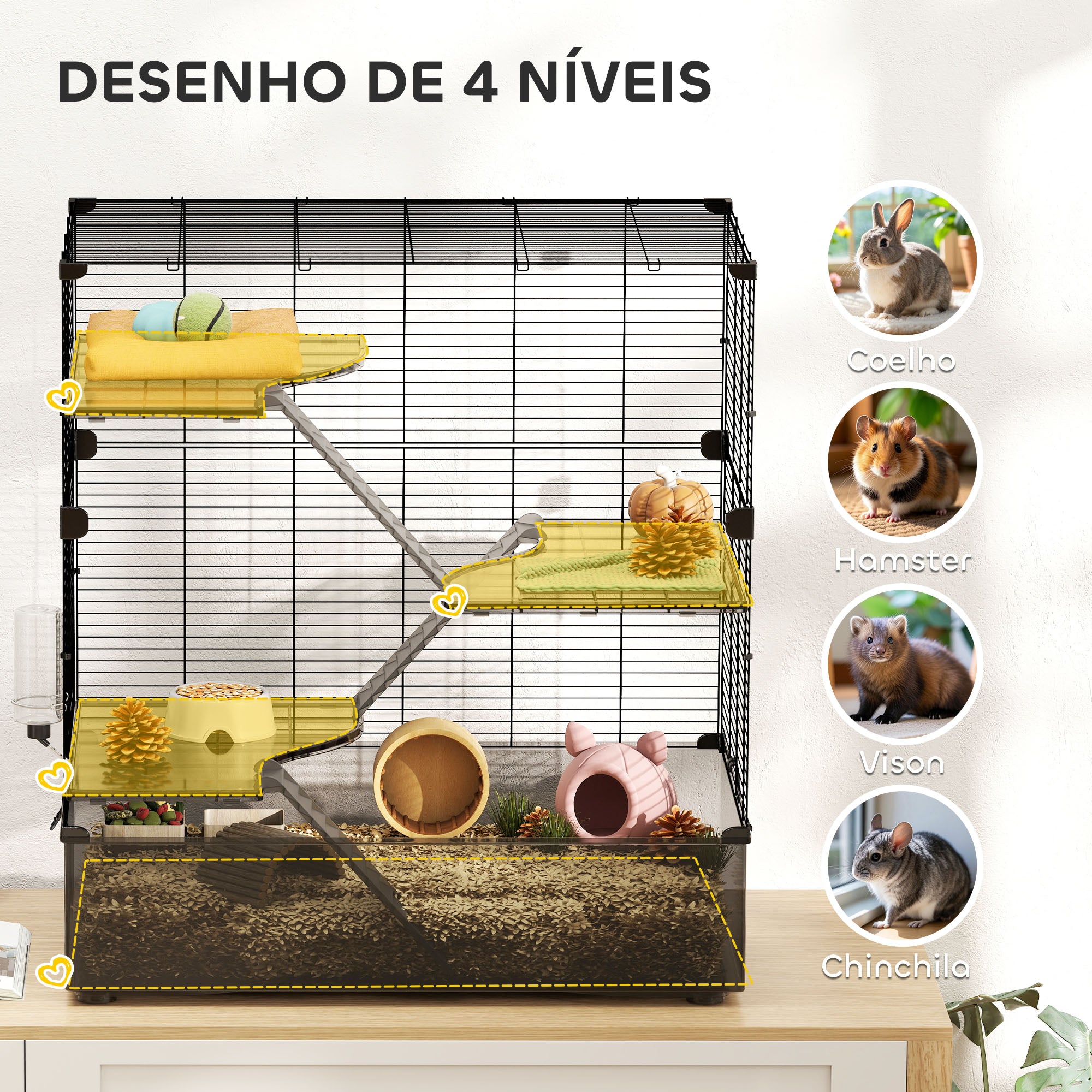 Gaiola para Pequenos Animais 73x47x80 cm - Preto