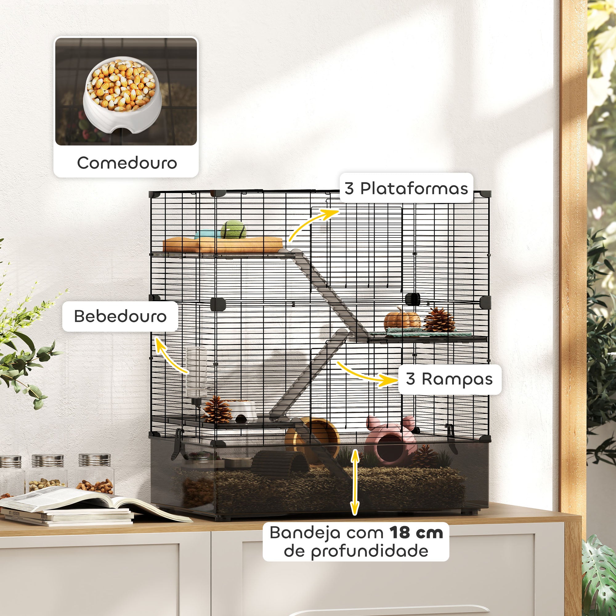 Gaiola para Pequenos Animais 73x47x80 cm - Preto