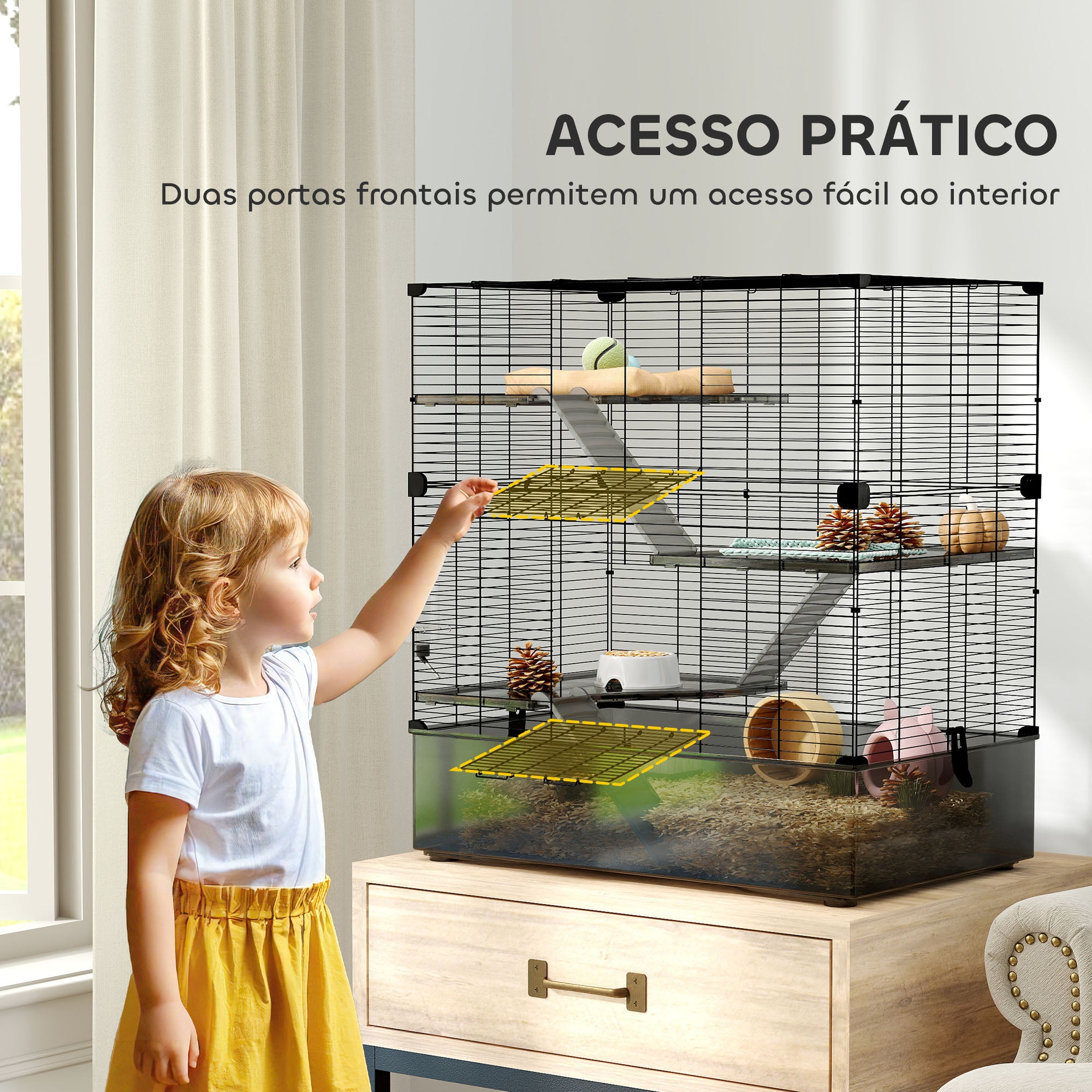 Gaiola para Pequenos Animais 73x47x80 cm - Preto