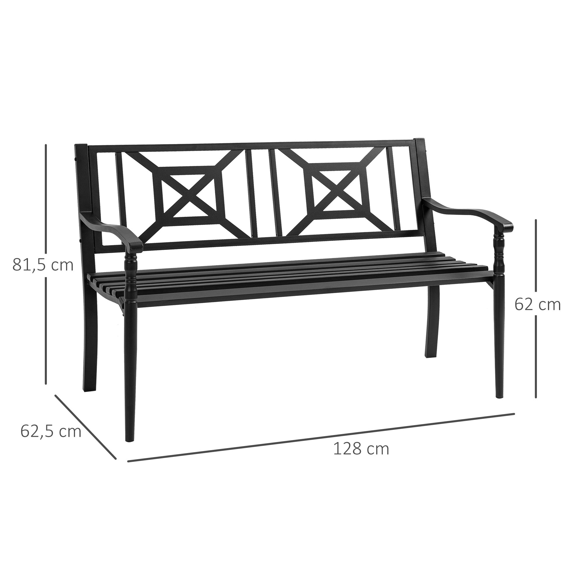 Banco de Jardim 2 Lugares Preto 128x62,5x81,5cm
