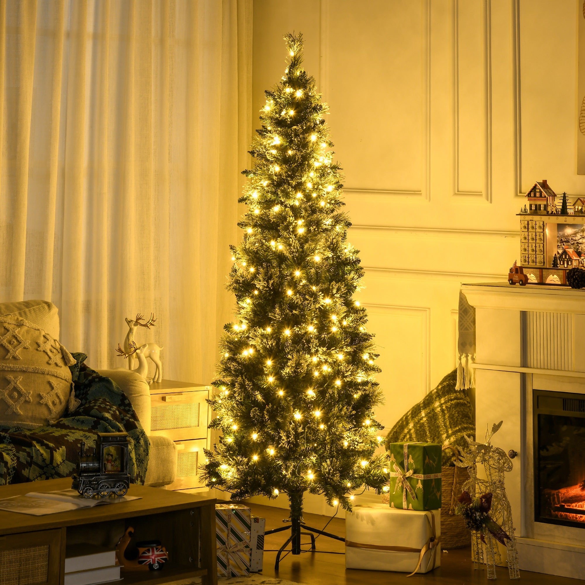 Árvore de Natal Artificial 180 cm Verde com 618 Ramos e 240 Luzes LED