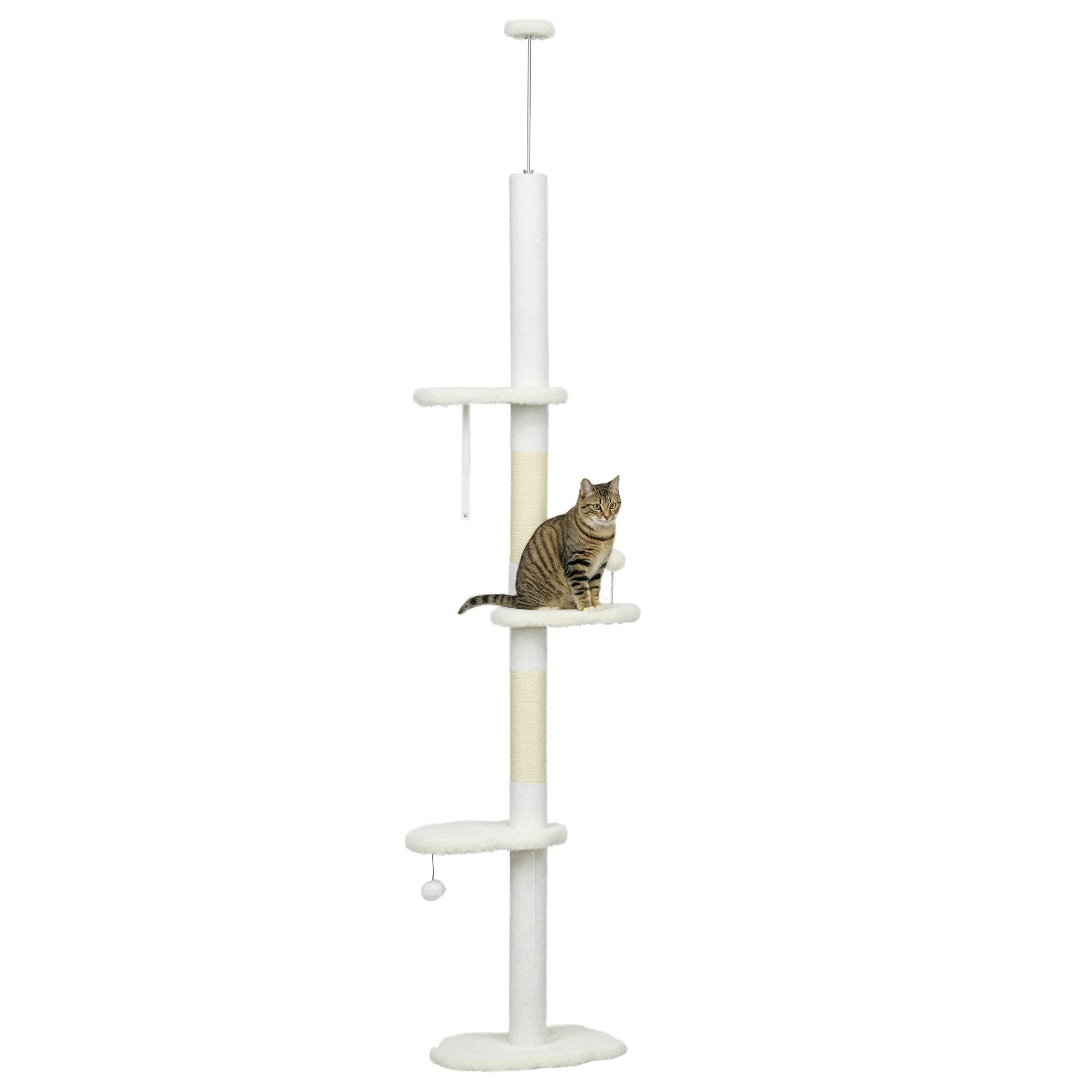 Arranhador para Gatos 255 cm Torre do Chão ao Teto Branco