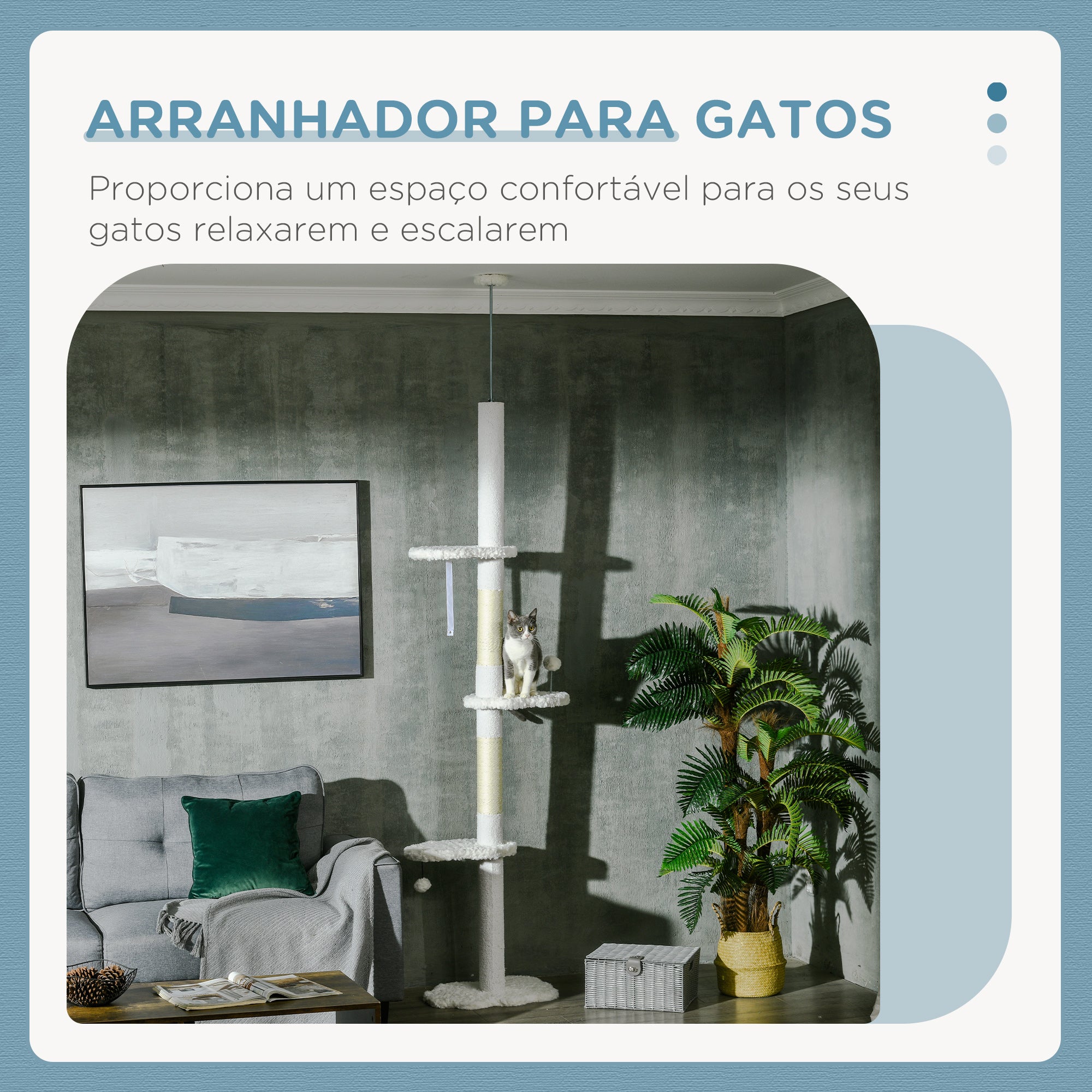 Arranhador para Gatos 255 cm Torre do Chão ao Teto Branco