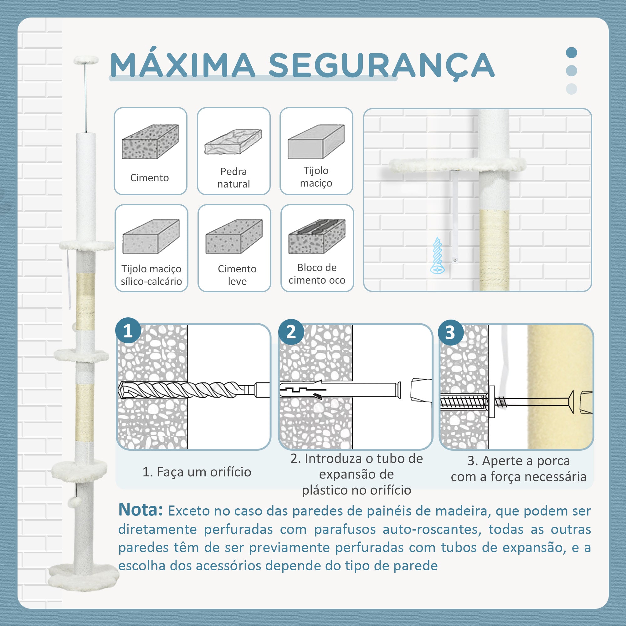 Arranhador para Gatos 255 cm Torre do Chão ao Teto Branco