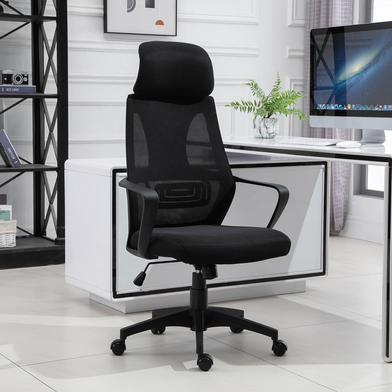 Cadeira de Escritório Ergonômica com Encosto de Cabeça Ajustável 64x58x116-126cm Preto
