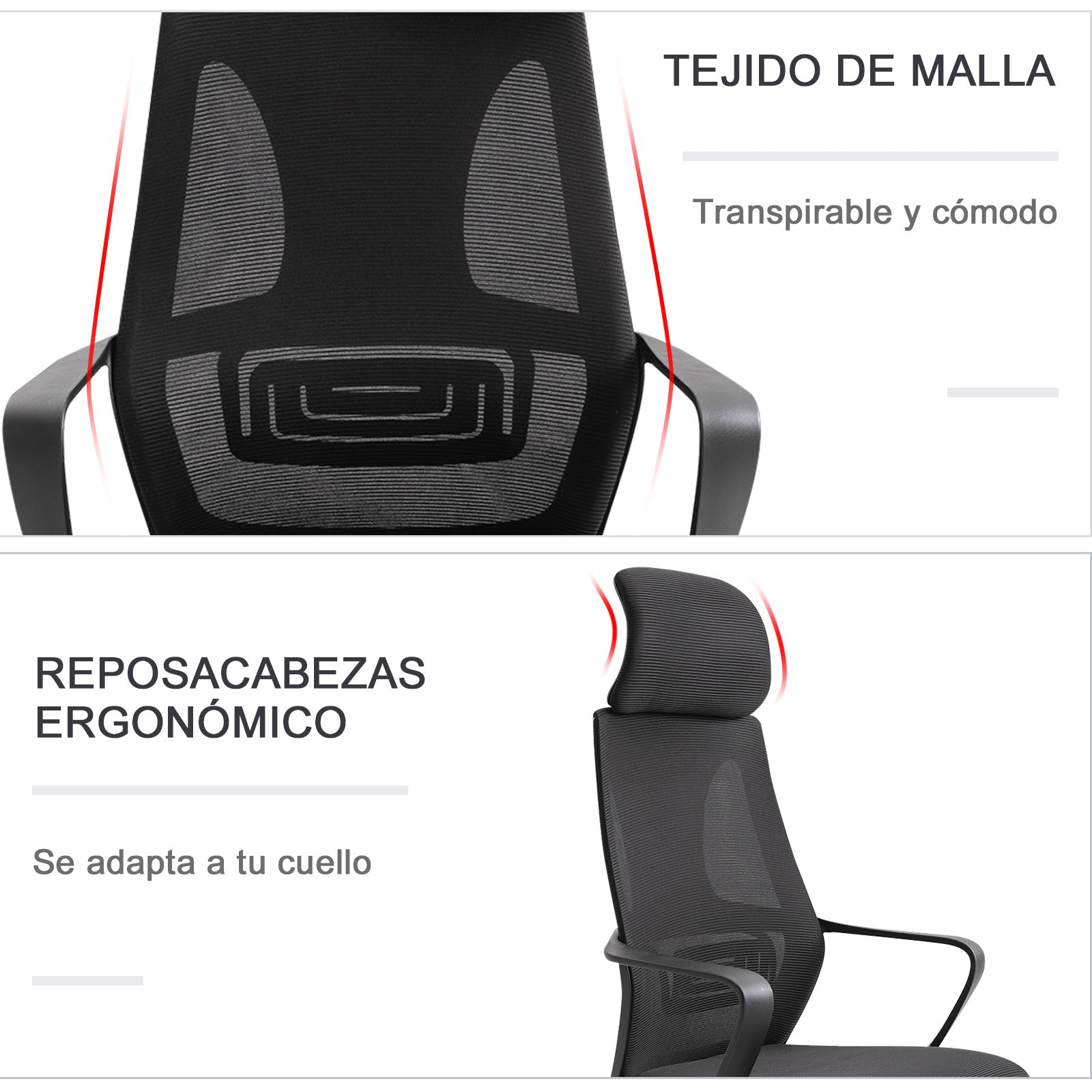 Cadeira de Escritório Ergonômica com Encosto de Cabeça Ajustável 64x58x116-126cm Preto