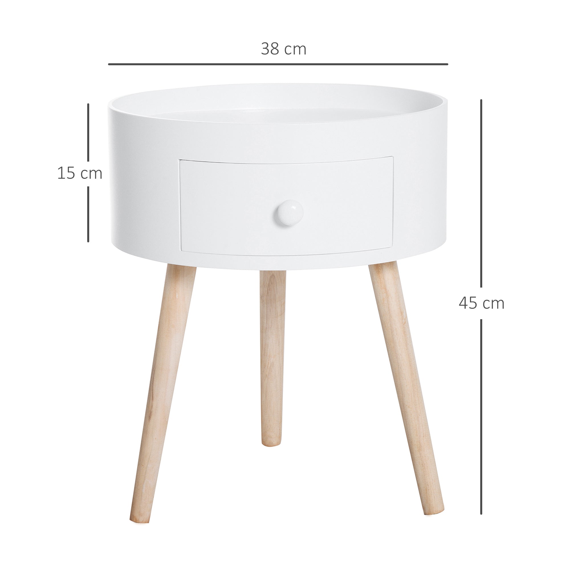 Mesa de Cabeceira Redonda Ø38x45 cm - Branco