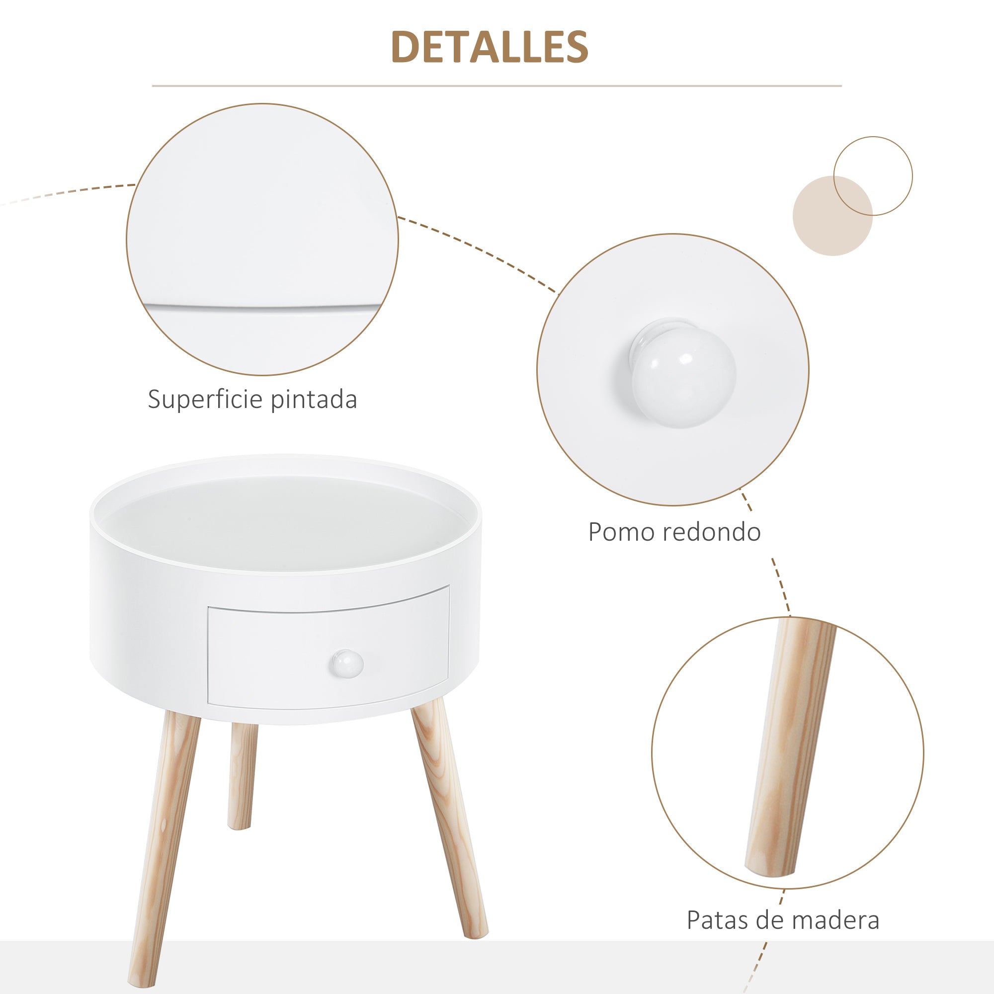 Mesa de Cabeceira Redonda Ø38x45 cm - Branco