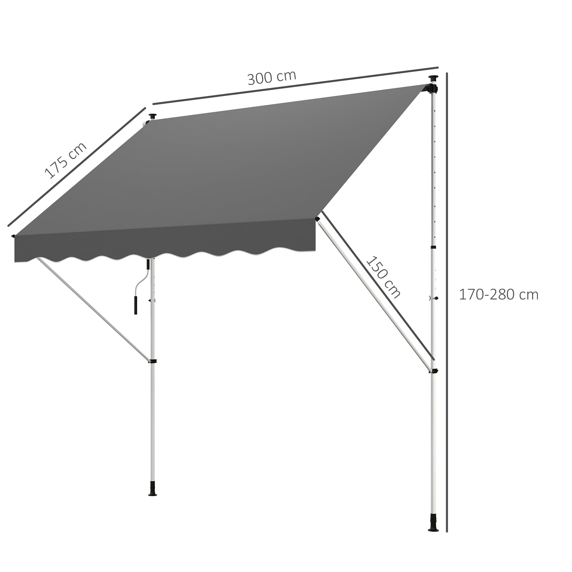 Toldo Manual Retrátil Exterior 300x150x280 cm Cinzento