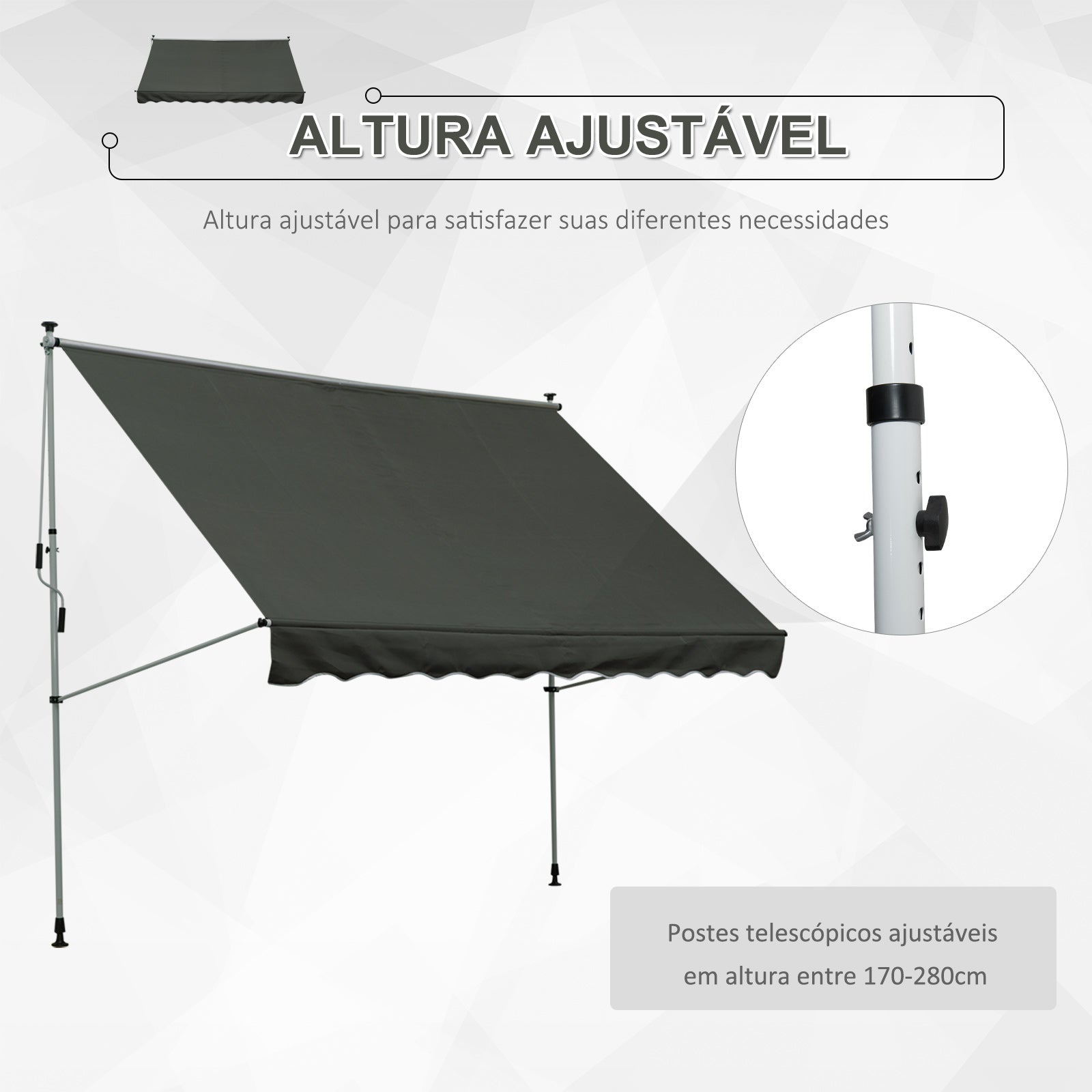Toldo Manual Retrátil Exterior 300x150x280 cm Cinzento