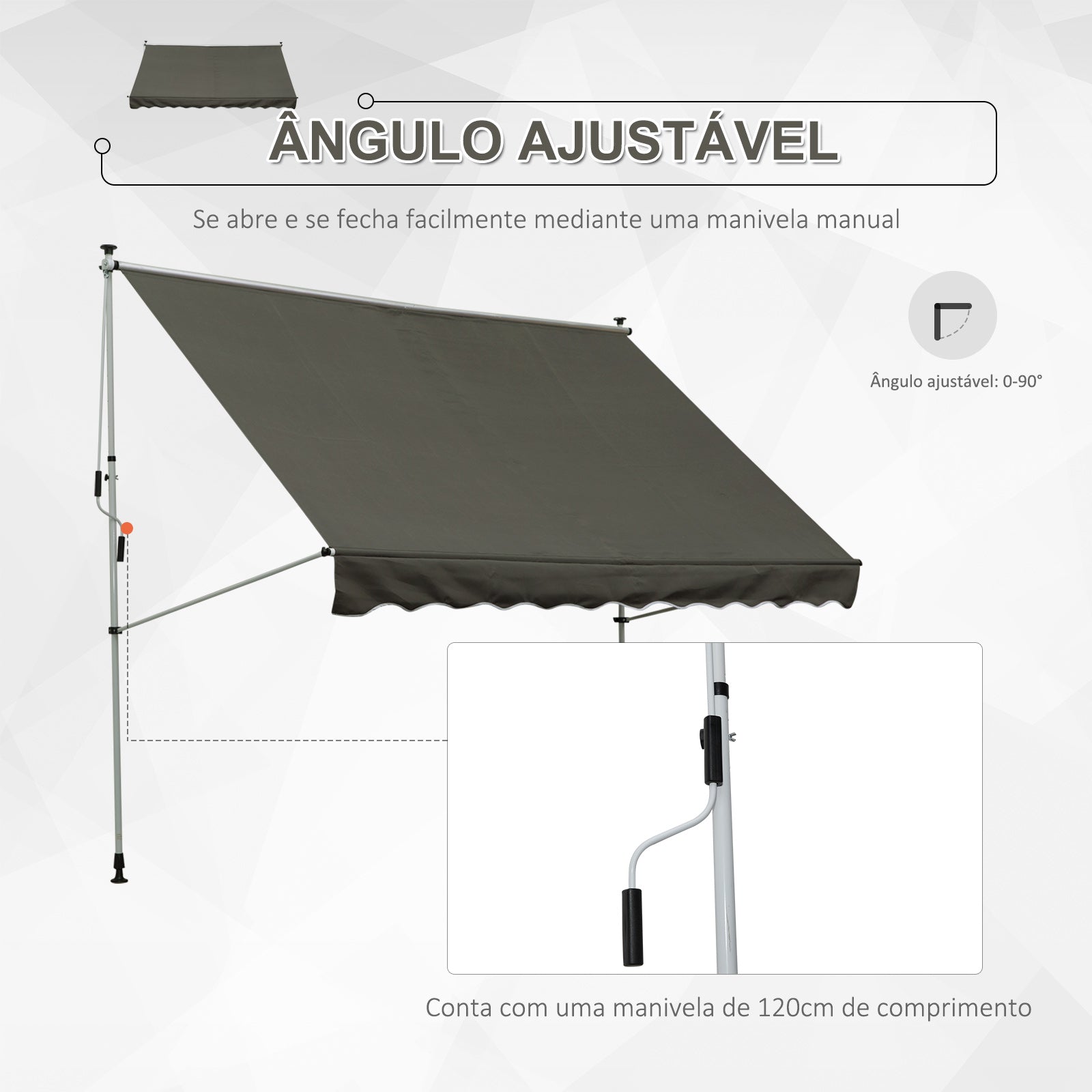 Toldo Manual Retrátil Exterior 300x150x280 cm Cinzento