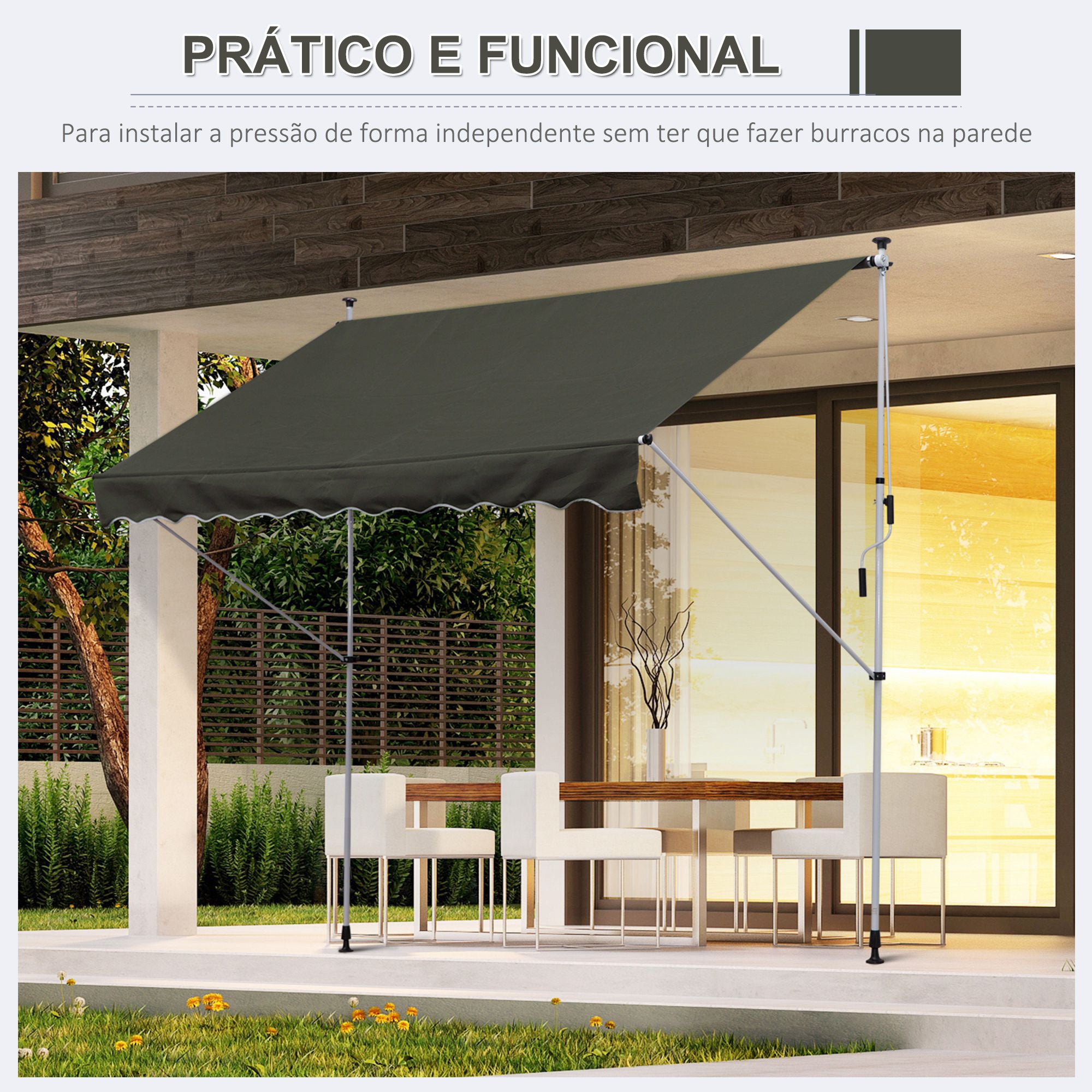Toldo Manual Retrátil Exterior 300x150x280 cm Cinzento