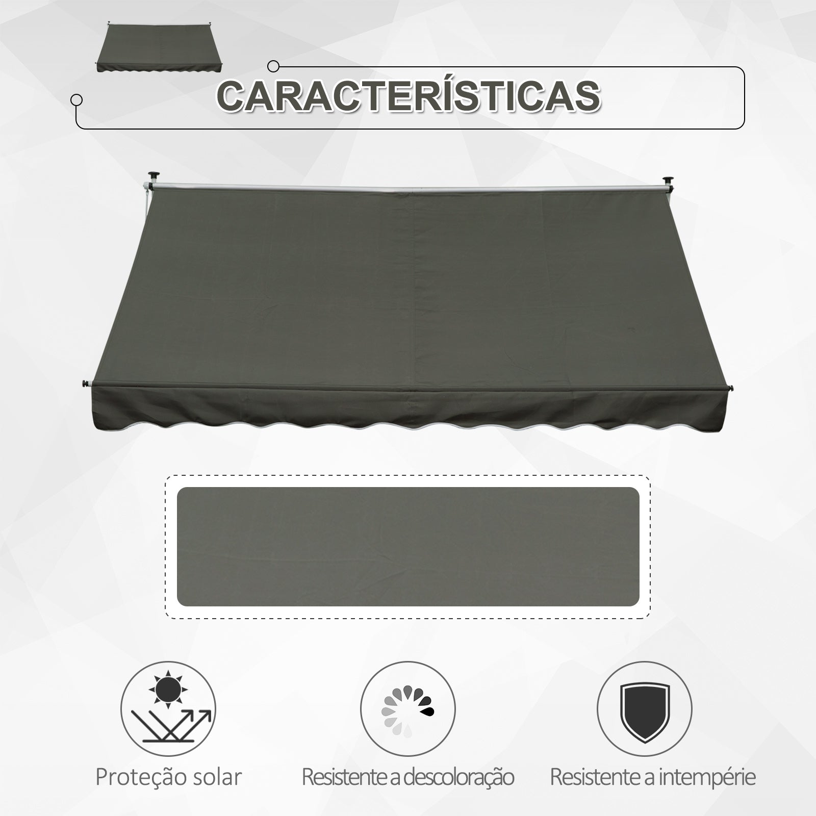 Toldo Manual Retrátil Exterior 300x150x280 cm Cinzento