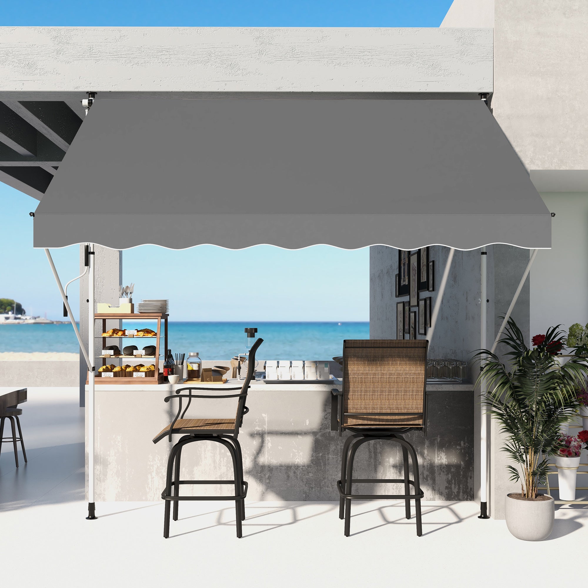 Toldo Manual Retrátil Exterior 300x150x280 cm Cinzento