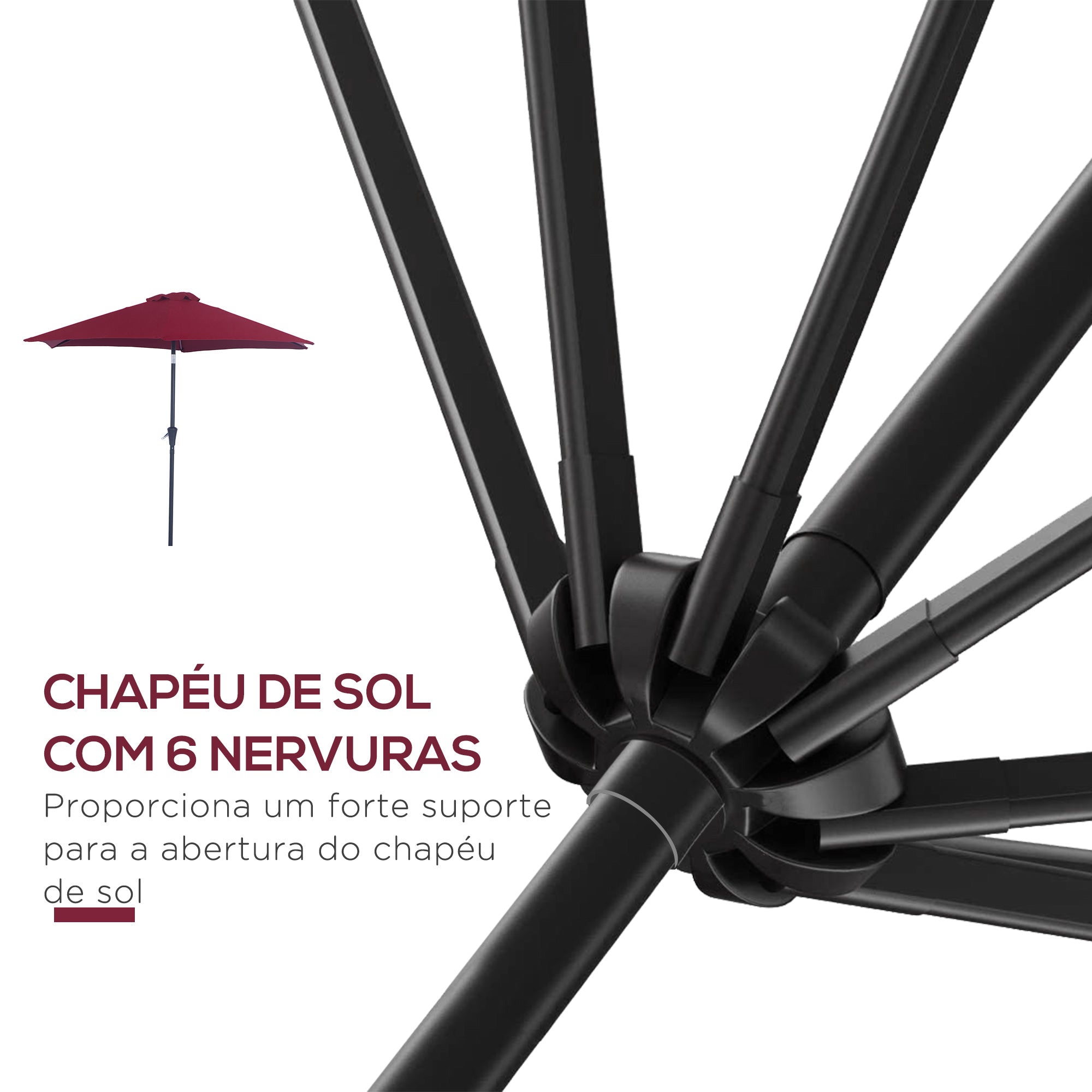 Chapéu de Sol de Jardim Ø270x235cm Vermelho de Vinho Tinto