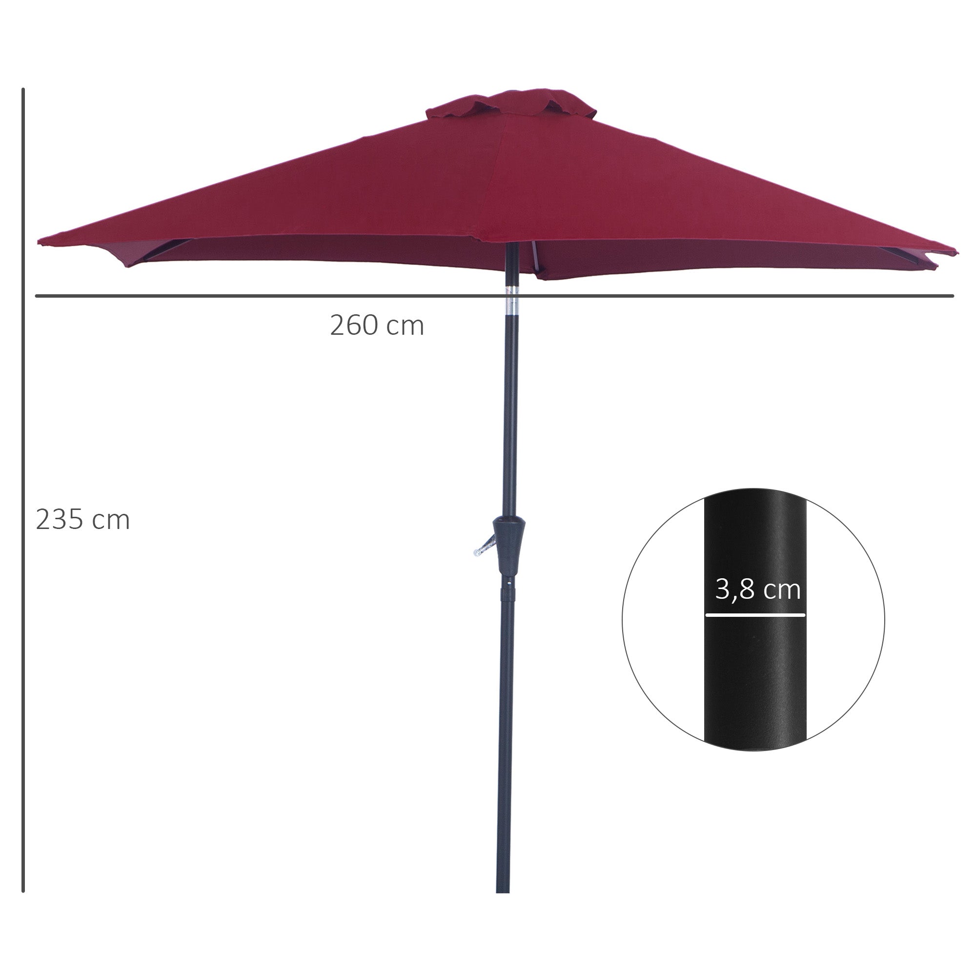 Chapéu de Sol de Jardim Ø270x235cm Vermelho de Vinho Tinto
